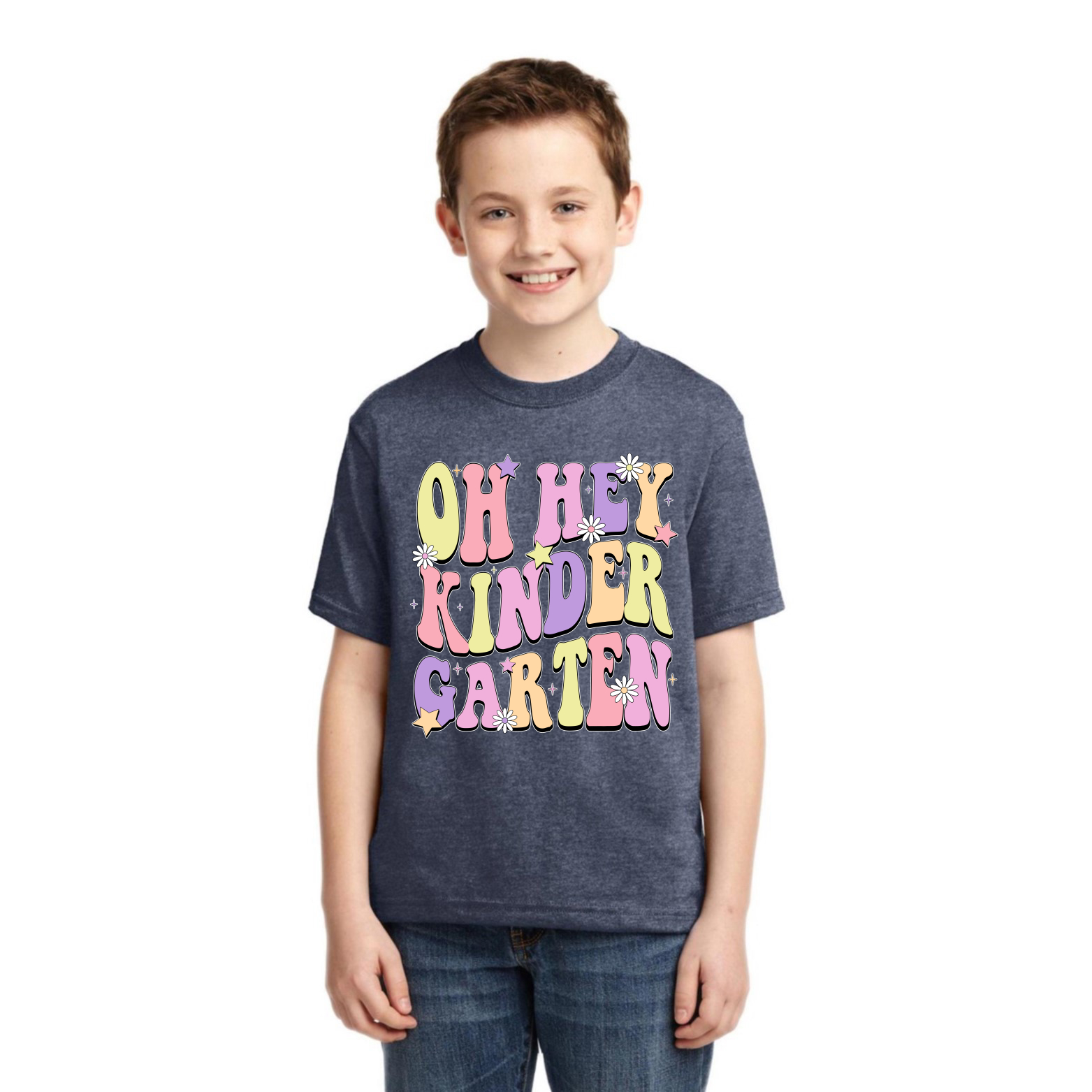 Oh Hey Kindergarten Daisy Glitter Stars Unisex Graphic Youth TShirt - Picture 14 of 14