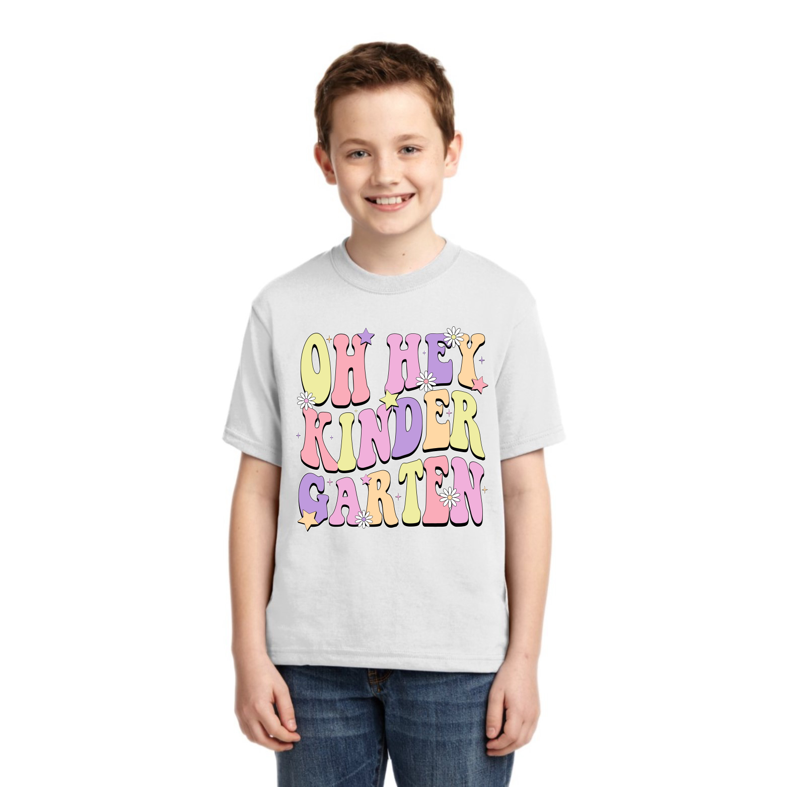 Oh Hey Kindergarten Daisy Glitter Stars Unisex Graphic Youth TShirt - Picture 11 of 14