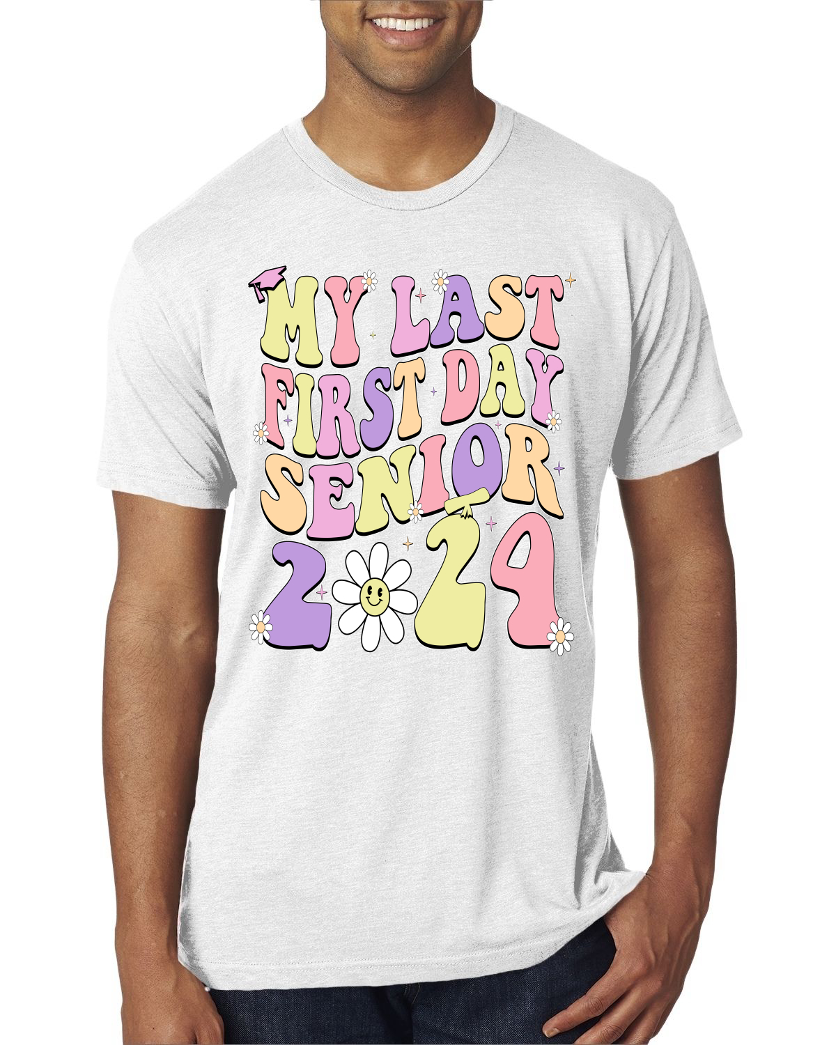 Camiseta My Last First Day Groovy Letters Graduación Gorra Hombres Premium Tri Mezcla - Imagen 3 de 8