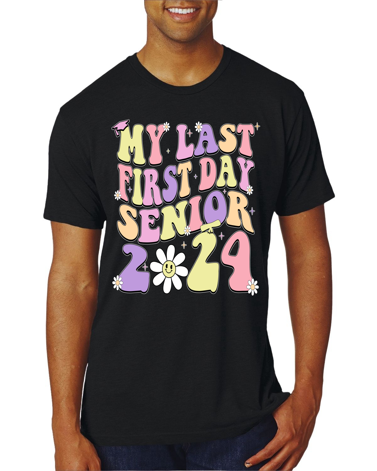 Camiseta My Last First Day Groovy Letters Graduación Gorra Hombres Premium Tri Mezcla - Imagen 7 de 8