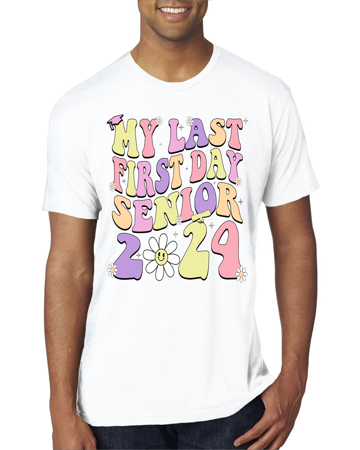 Camiseta My Last First Day Groovy Letters Graduación Gorra Hombres Premium Tri Mezcla - Imagen 8 de 8