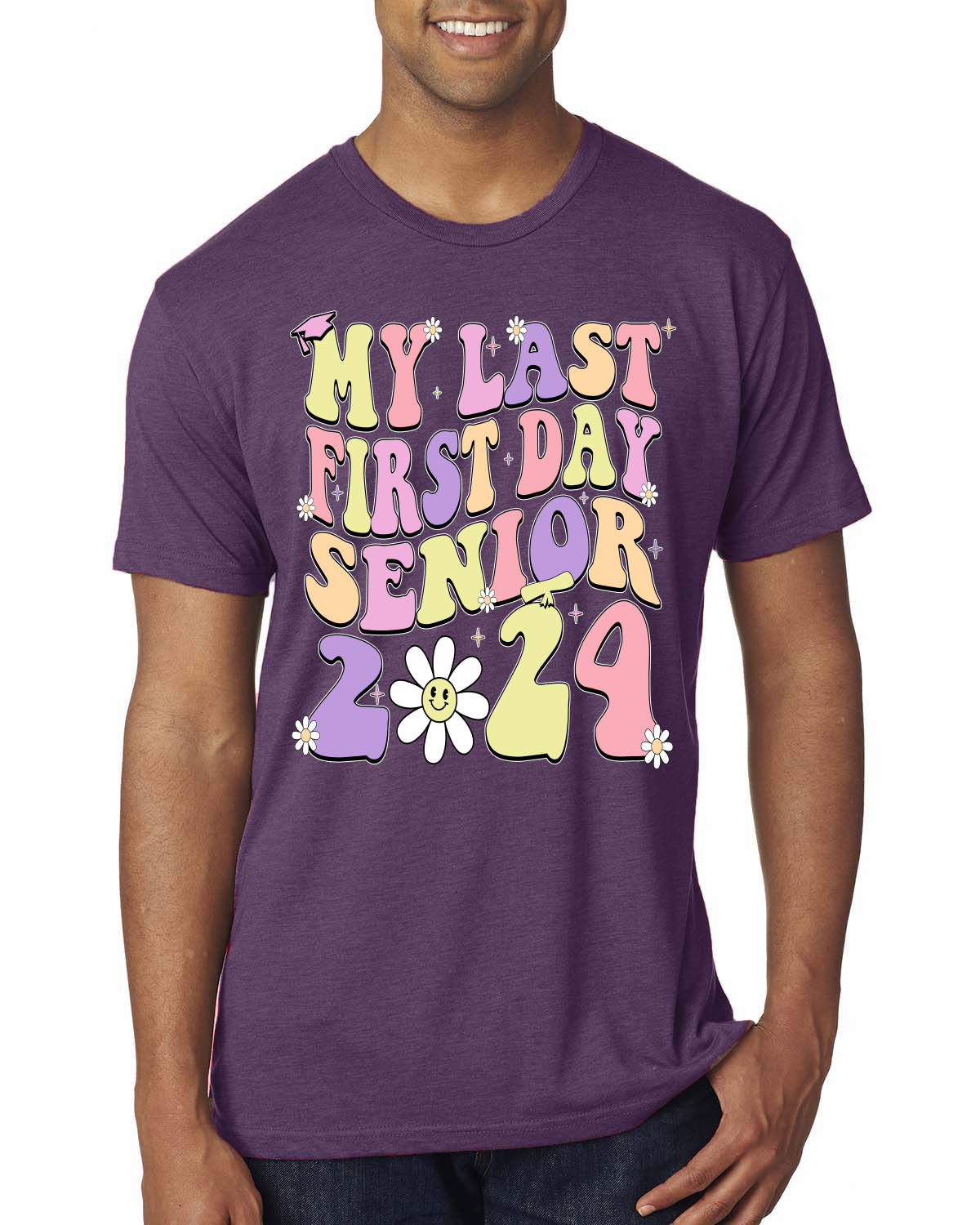 Camiseta My Last First Day Groovy Letters Graduación Gorra Hombres Premium Tri Mezcla - Imagen 5 de 8