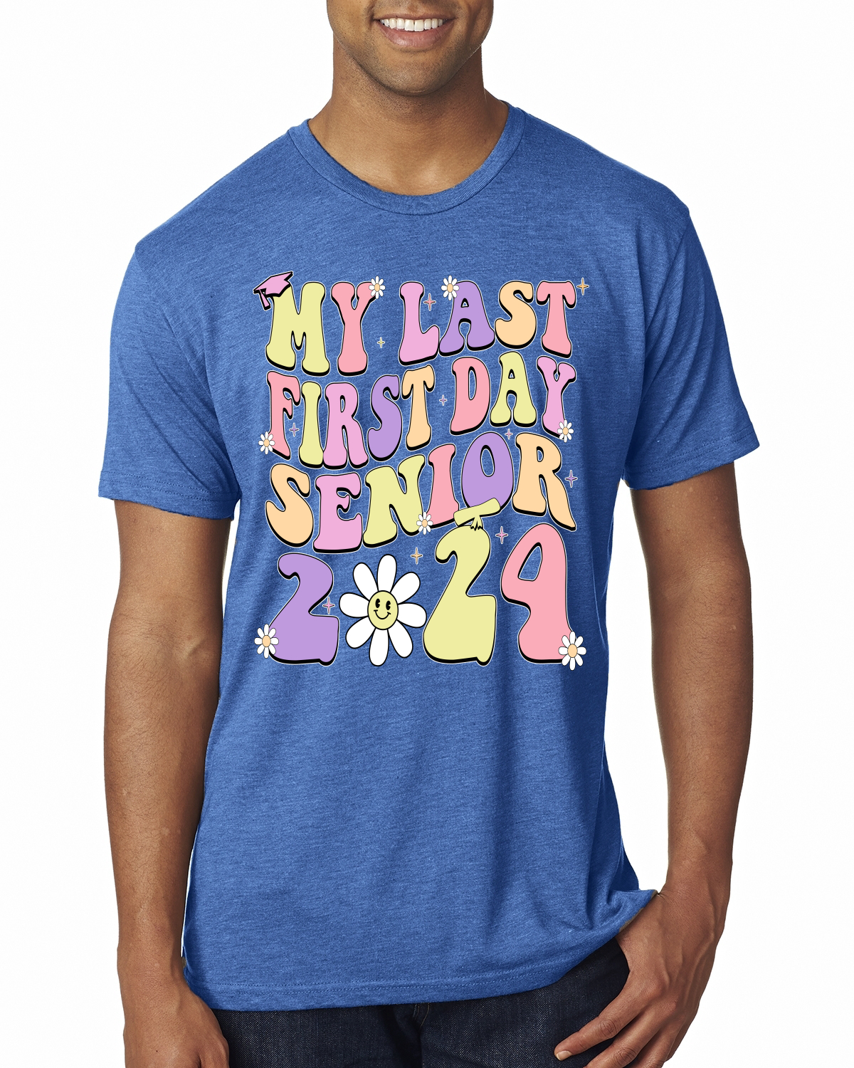 Camiseta My Last First Day Groovy Letters Graduación Gorra Hombres Premium Tri Mezcla - Imagen 6 de 8