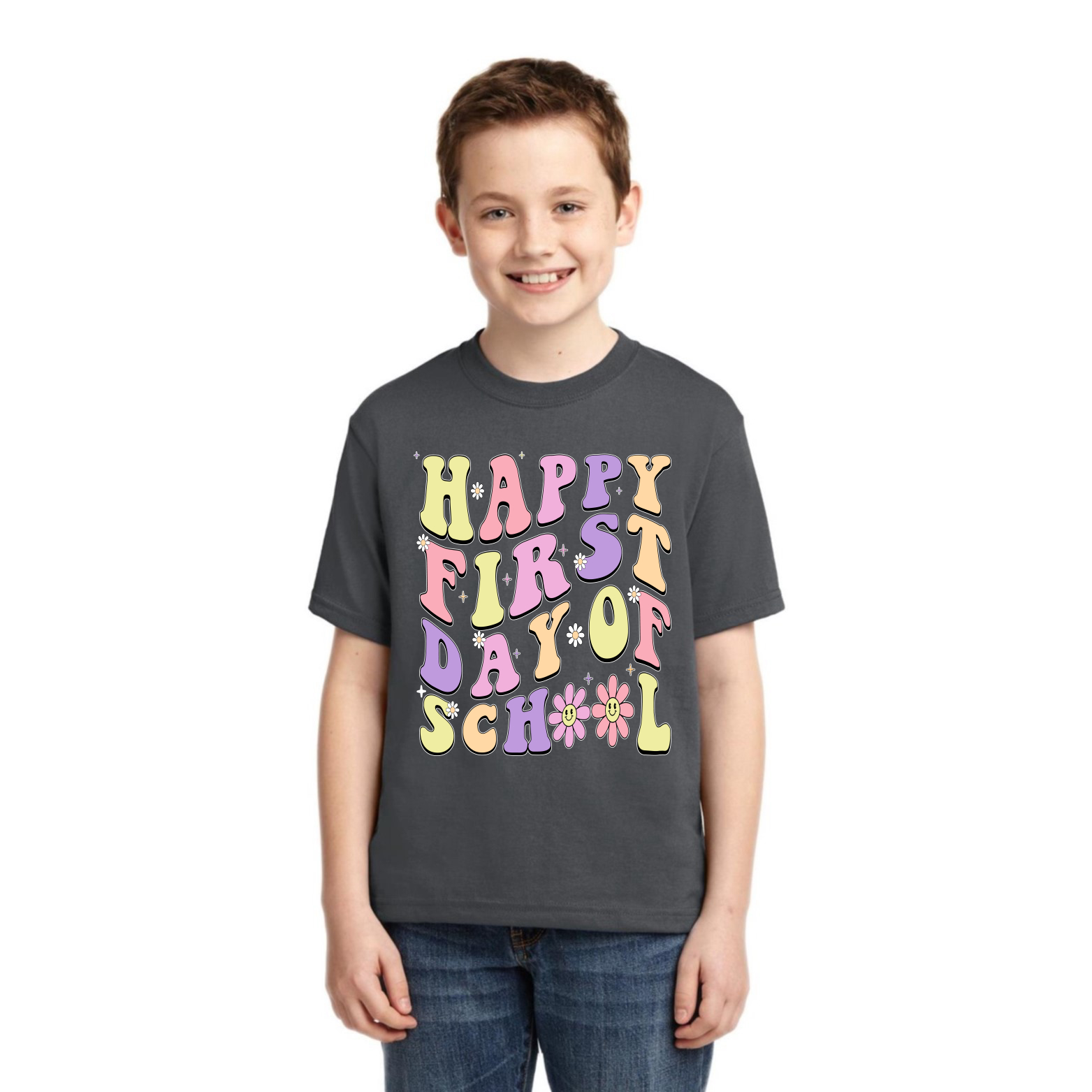 Happy First Day of School Groovy Letter Unisex Graphic Youth TShirt - Picture 9 of 14