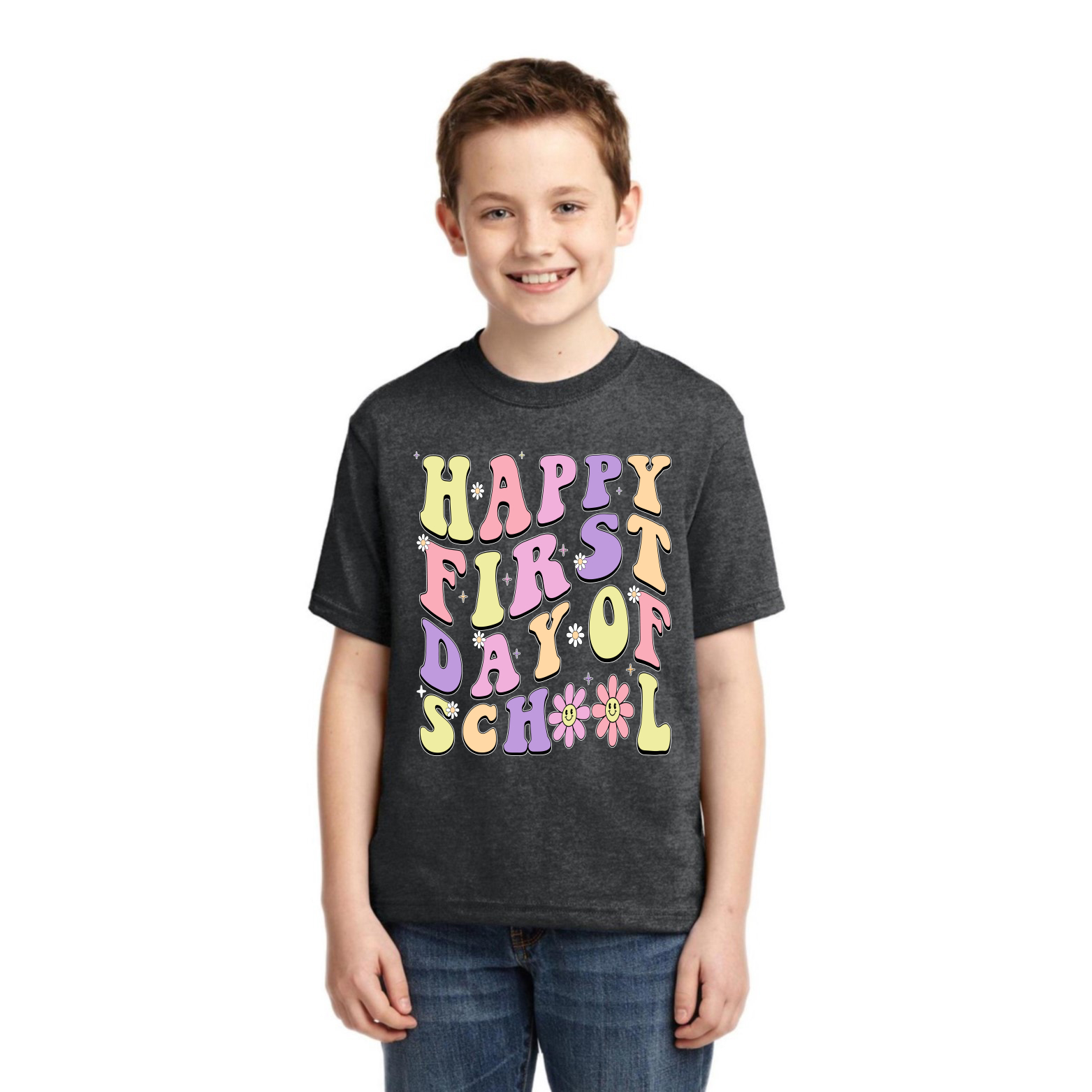 Happy First Day of School Groovy Letter Unisex Graphic Youth TShirt - Picture 10 of 14