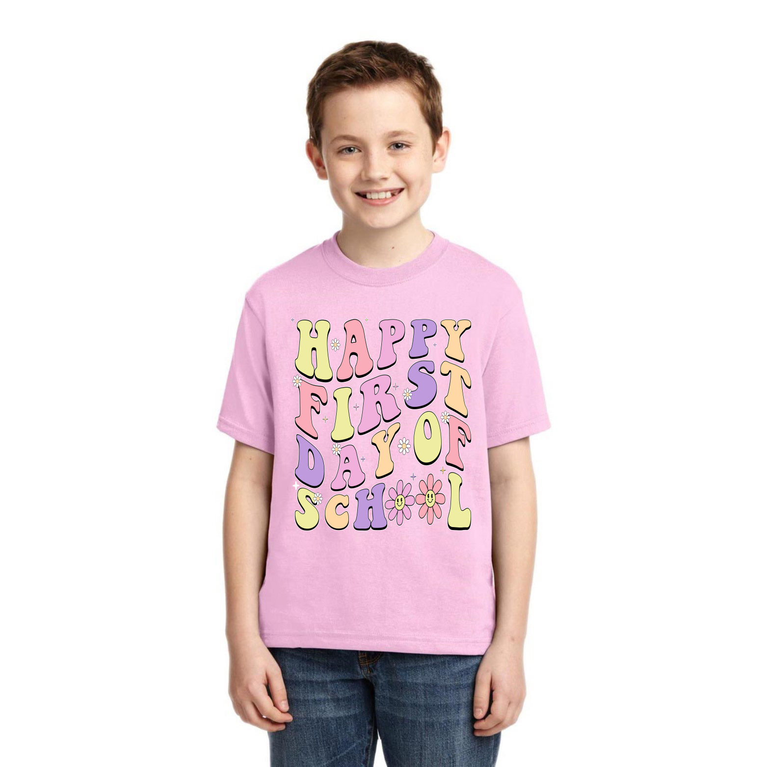 Happy First Day of School Groovy Letter Unisex Graphic Youth TShirt - Picture 7 of 14