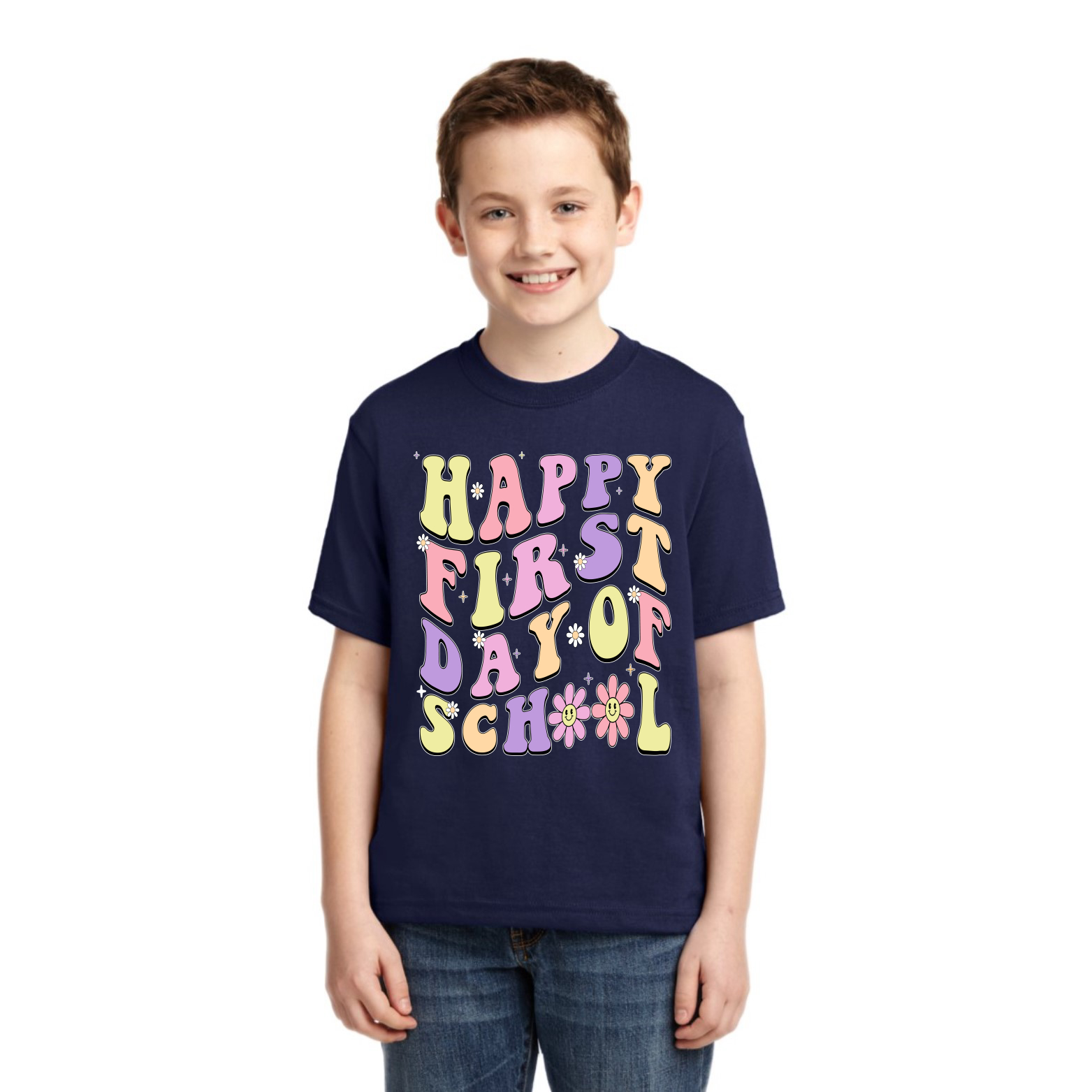 Happy First Day of School Groovy Letter Unisex Graphic Youth TShirt - Picture 8 of 14