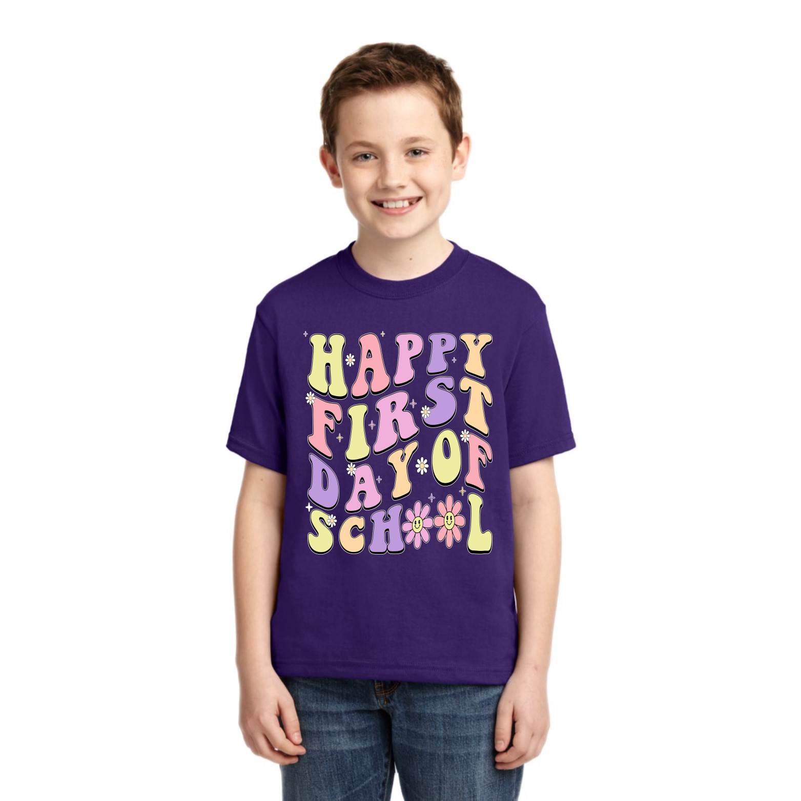 Happy First Day of School Groovy Letter Unisex Graphic Youth TShirt - Picture 12 of 14