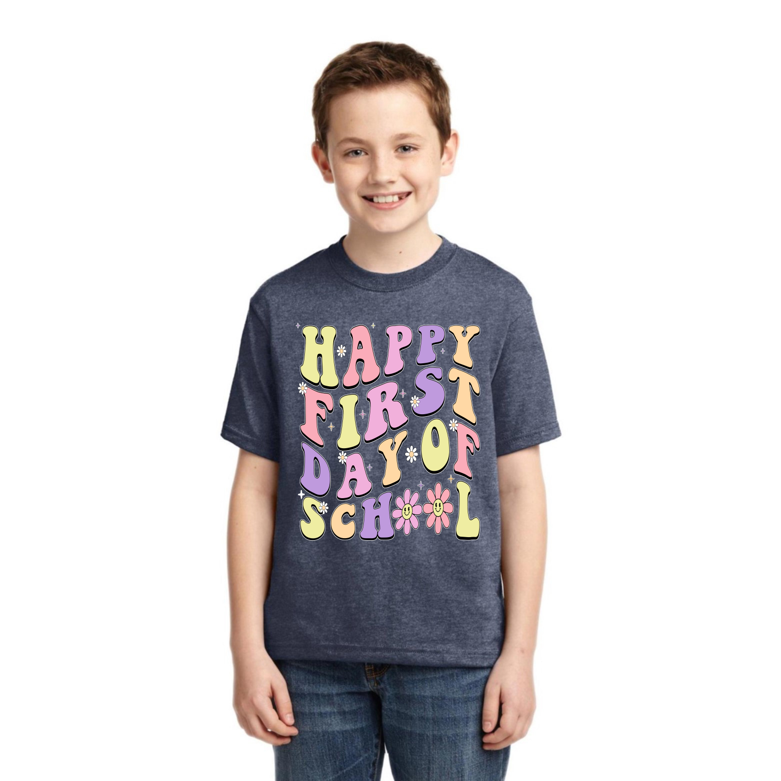 Happy First Day of School Groovy Letter Unisex Graphic Youth TShirt - Picture 14 of 14