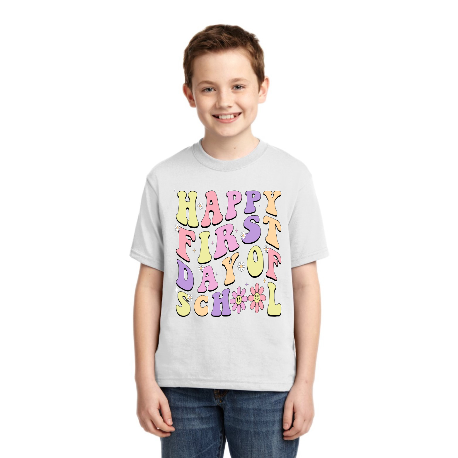 Happy First Day of School Groovy Letter Unisex Graphic Youth TShirt - Picture 11 of 14