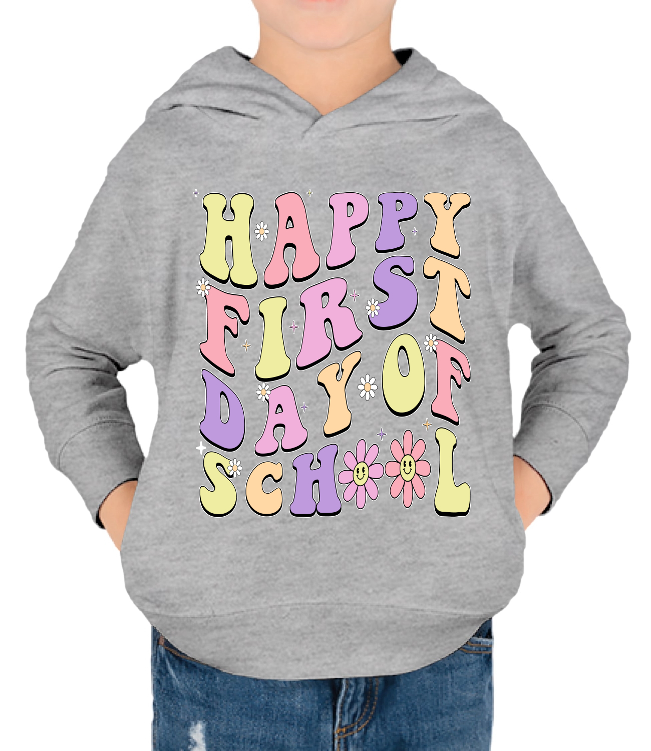 Feliz primer día de escuela Groovy Letter niño pulóver polar sudadera con capucha - Imagen 3 de 4