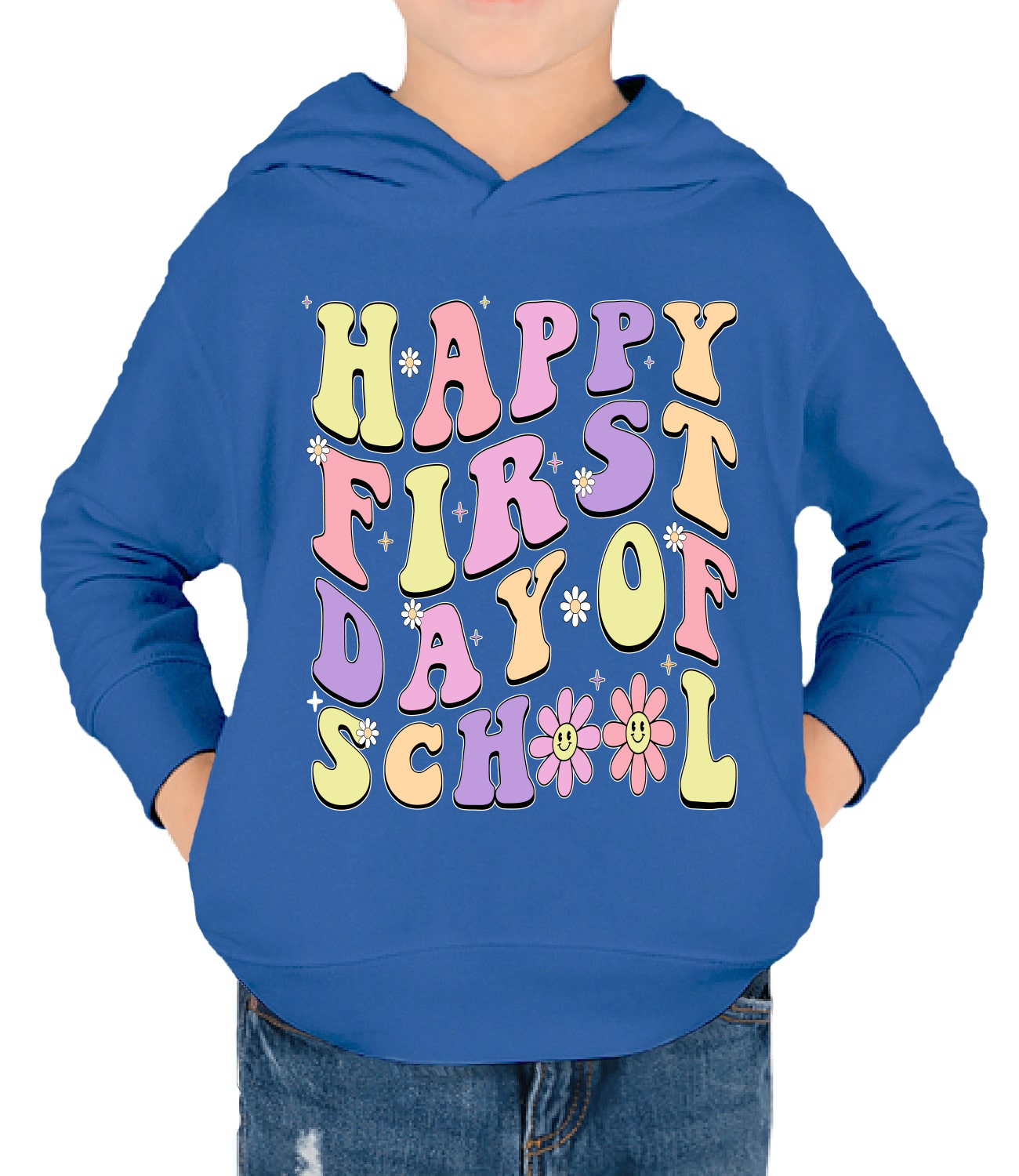 Feliz primer día de escuela Groovy Letter niño pulóver polar sudadera con capucha - Imagen 4 de 4