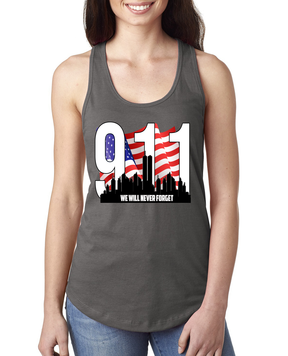 9 11 We Will Never Forget Patriot Day Flag and Twin Tower Women Tank Top - Picture 8 of 8