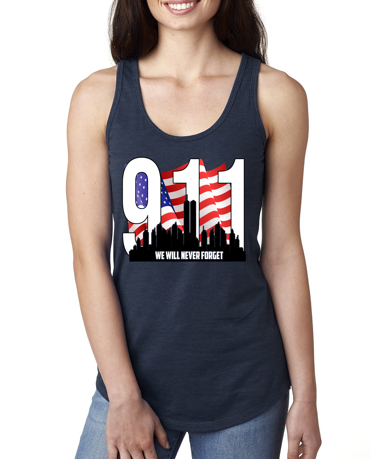 9 11 We Will Never Forget Patriot Day Flag and Twin Tower Women Tank Top - Picture 5 of 8
