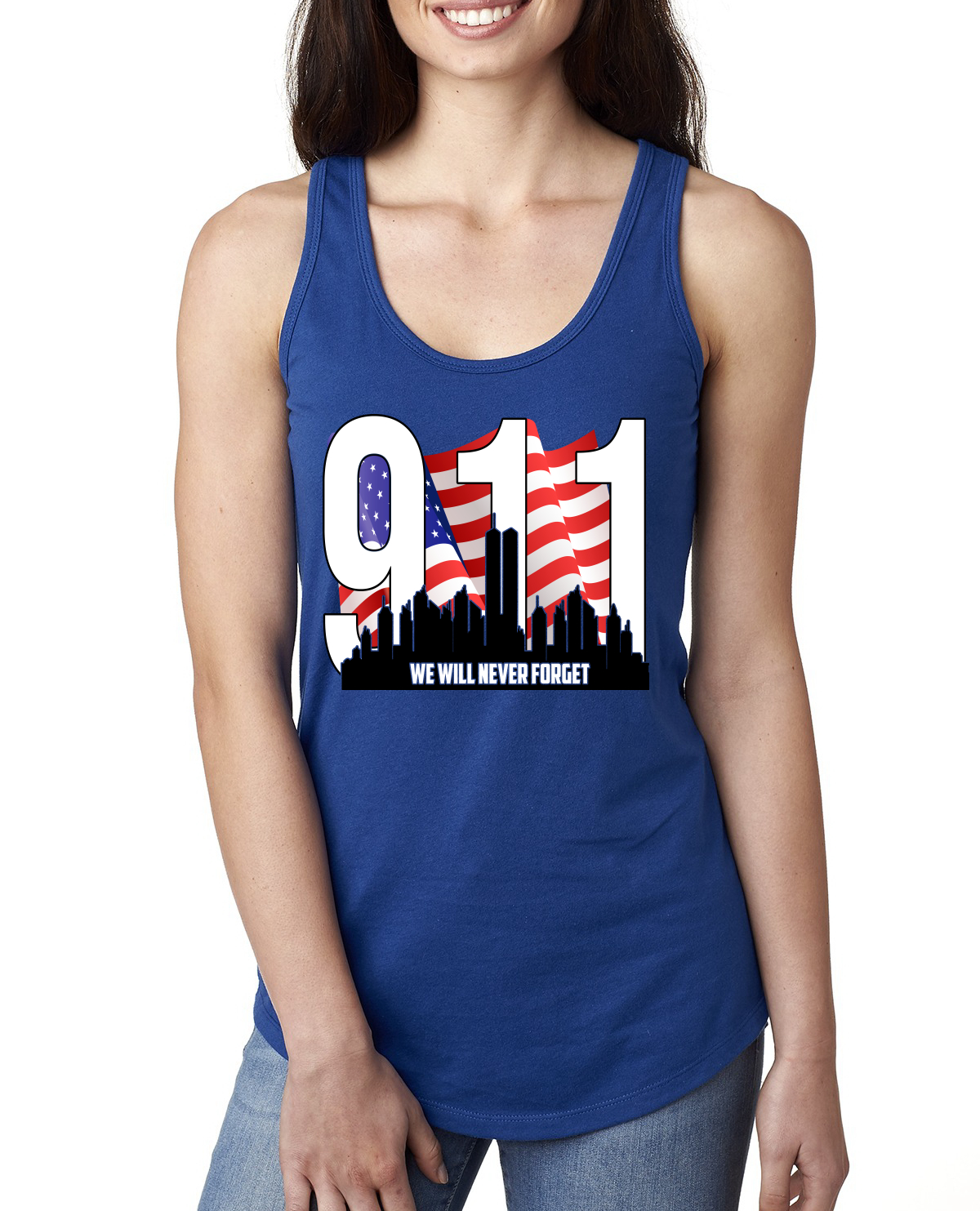 9 11 We Will Never Forget Patriot Day Flag and Twin Tower Women Tank Top - Picture 6 of 8