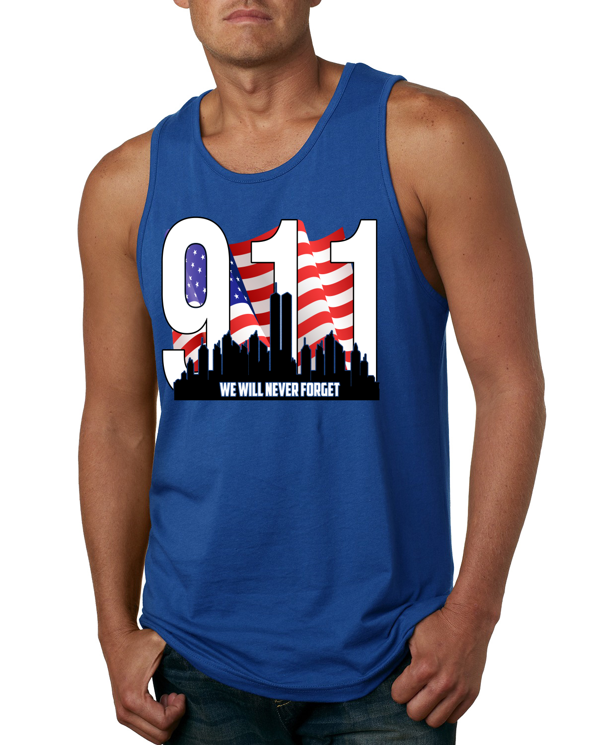 9 11 We Will Never Forget Patriot Day Flag and Twin Tower Men Tank Top - Picture 6 of 7
