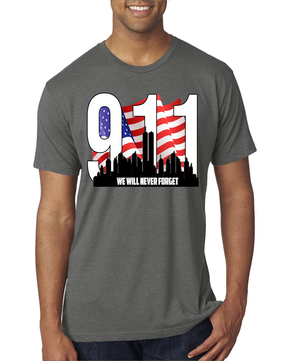 9 11 We Will Never Forget Patriot Day Flag and Twin Tower Hombre Premium Camiseta - Imagen 10 de 11