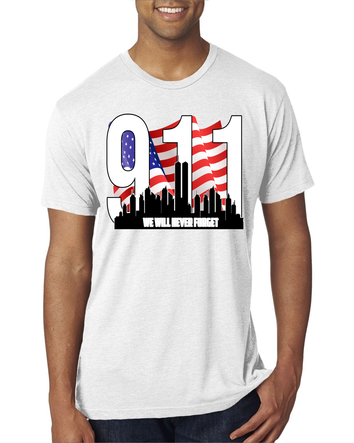 9 11 We Will Never Forget Patriot Day Flag and Twin Tower Hombre Premium Camiseta - Imagen 3 de 11