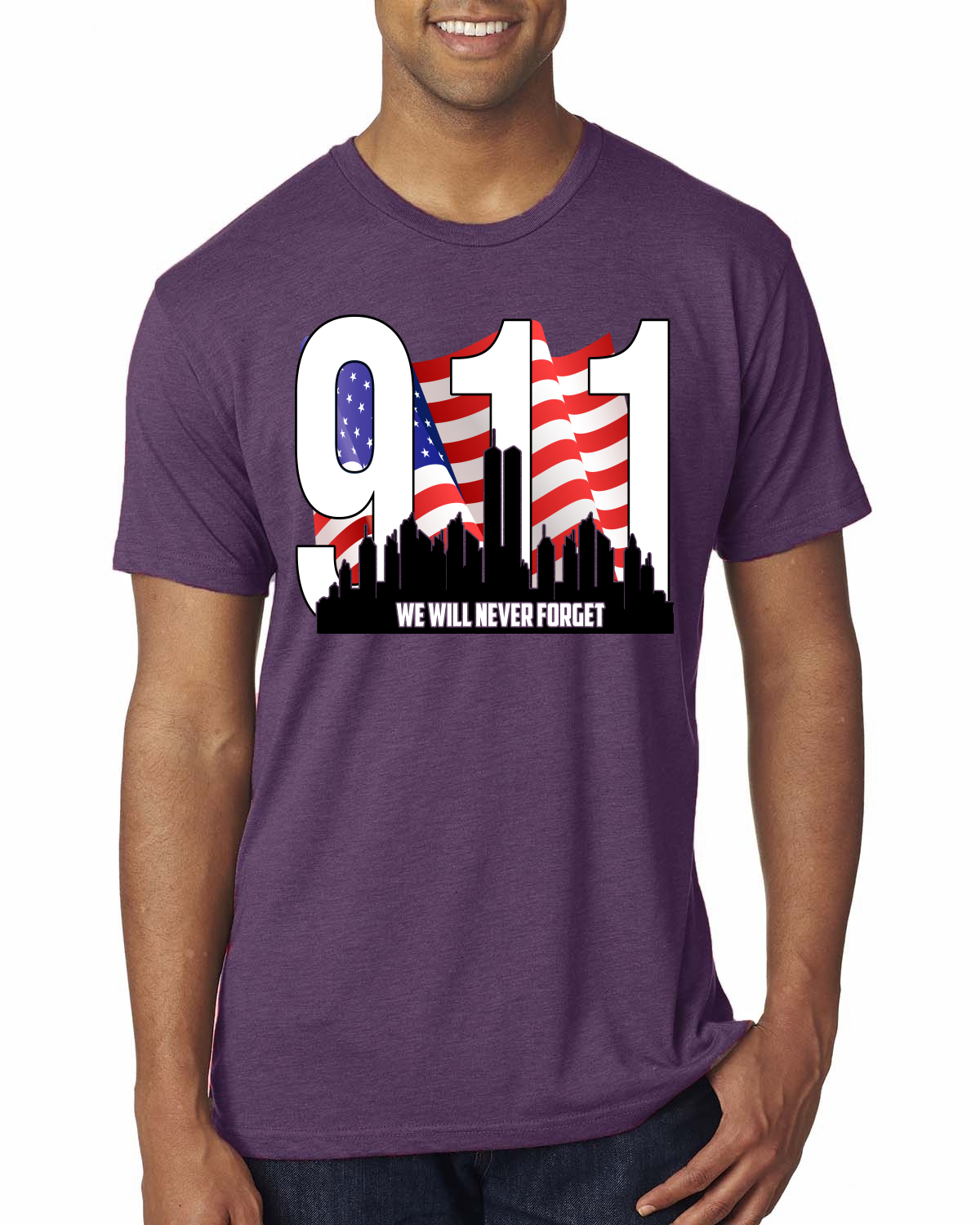 9 11 We Will Never Forget Patriot Day Flag and Twin Tower Hombre Premium Camiseta - Imagen 7 de 11