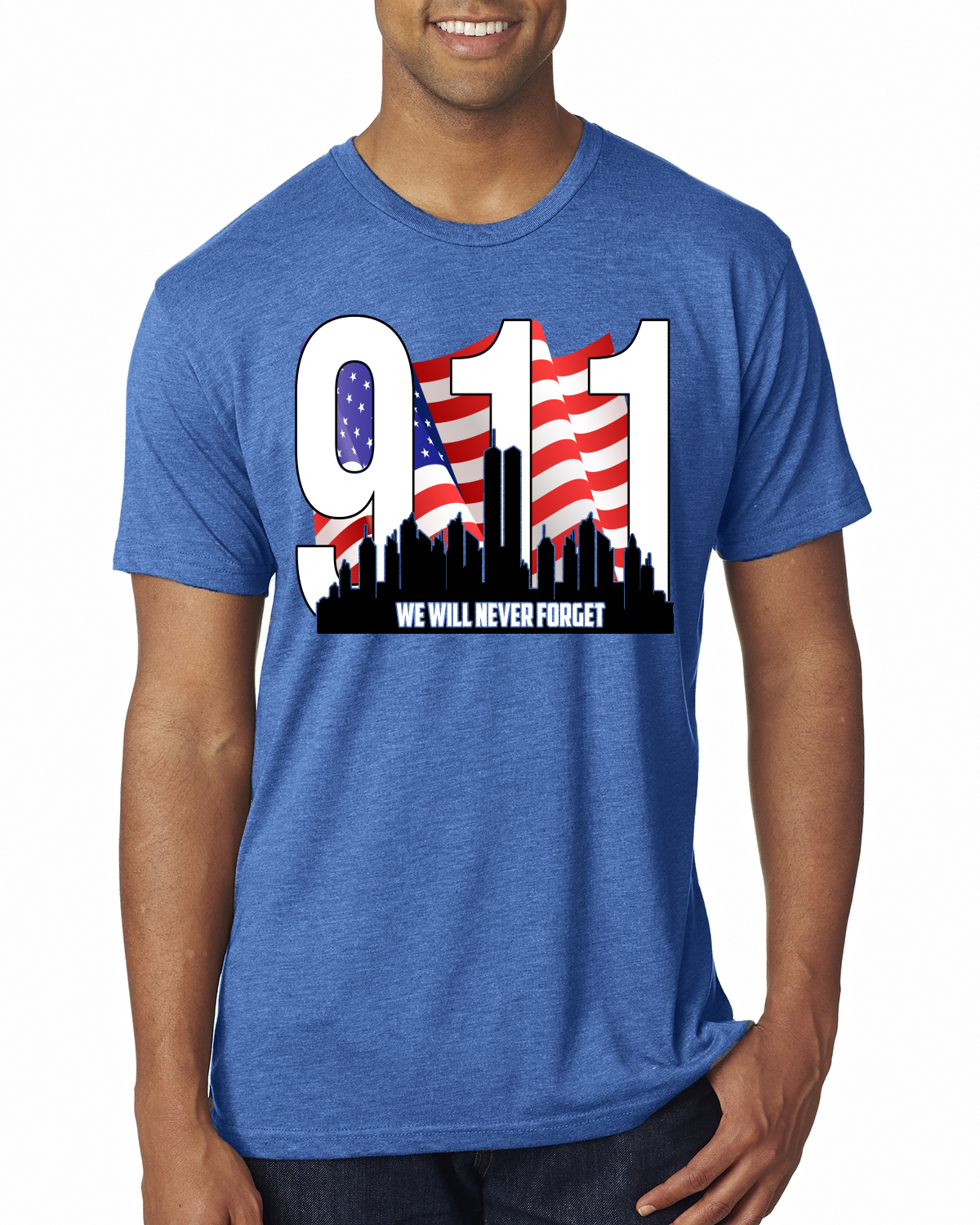 9 11 We Will Never Forget Patriot Day Flag and Twin Tower Hombre Premium Camiseta - Imagen 8 de 11