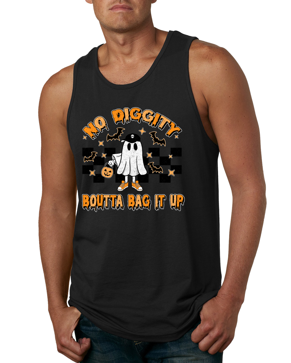 No Diggity Boutta Bag it Up Ghost Bats Stars Pumpkin Men Tank Top