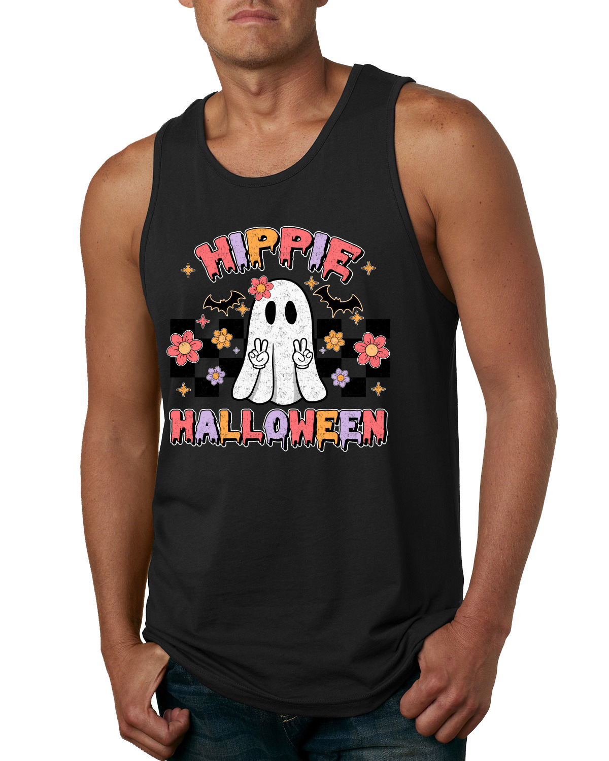 Hippie Ghost Bats Stars Pink Orange Purple Men Tank Top
