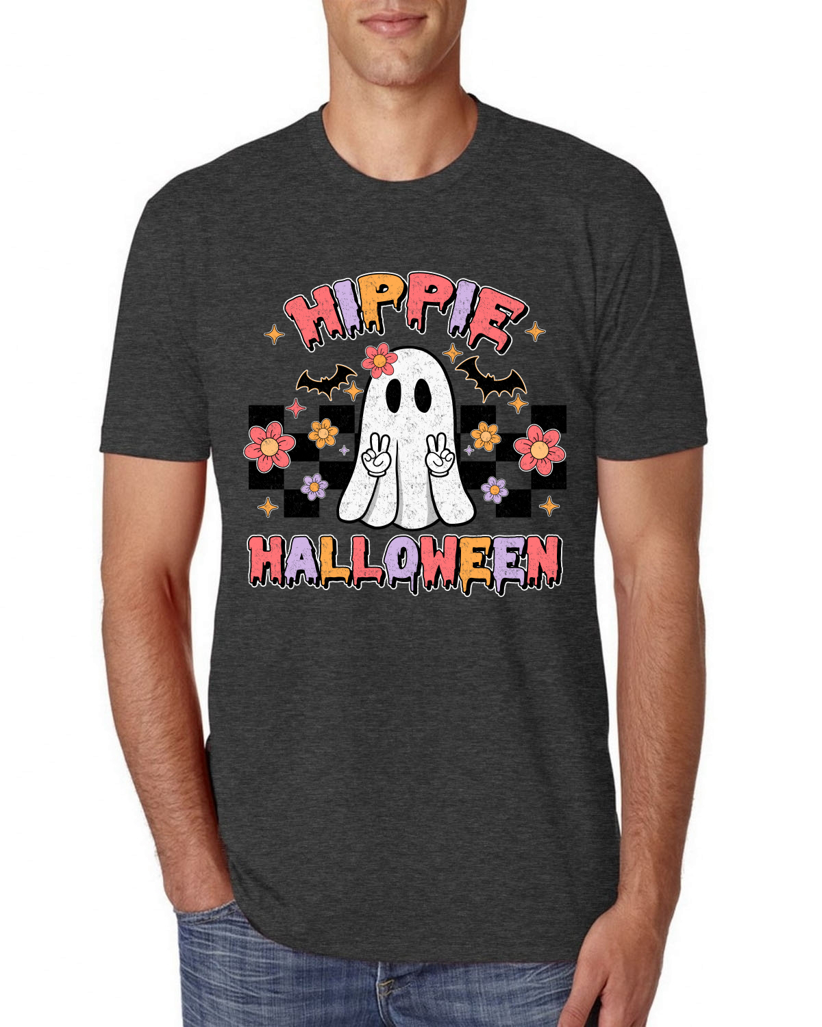 Hippie Ghost Bats Stars Pink Orange Purple Men Premium Tri Blend TShirt