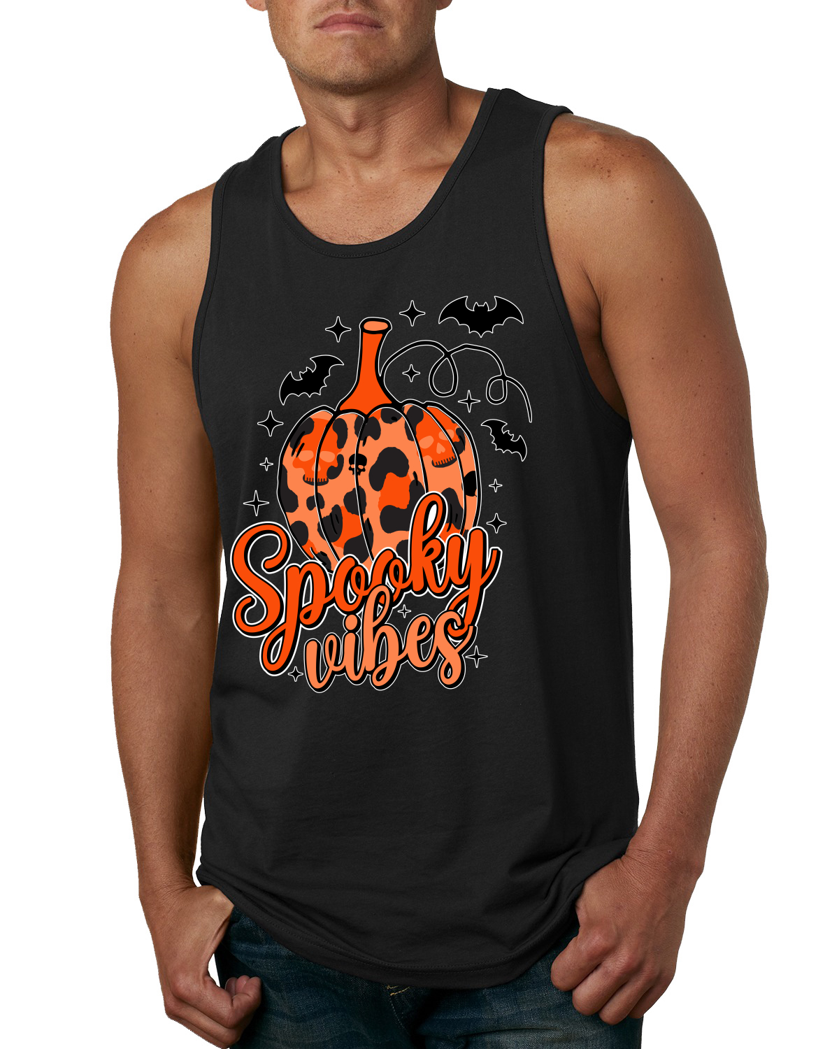 Spooky Vibes Pumpkin Skulls Bats Stars Men Tank Top