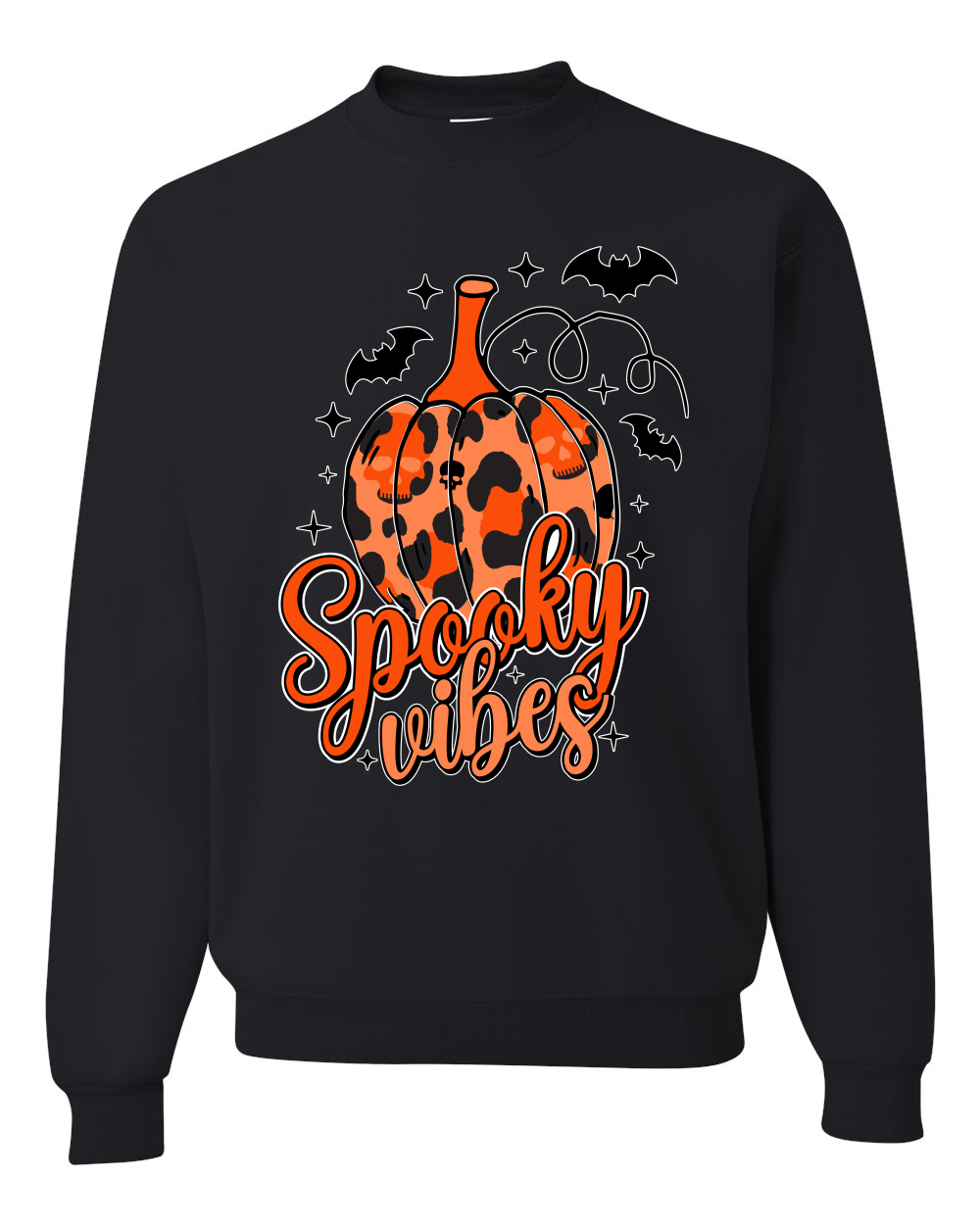 Spooky Vibes Pumpkin Skulls Bats Stars Unisex Sweatshirt - Picture 3 of 8
