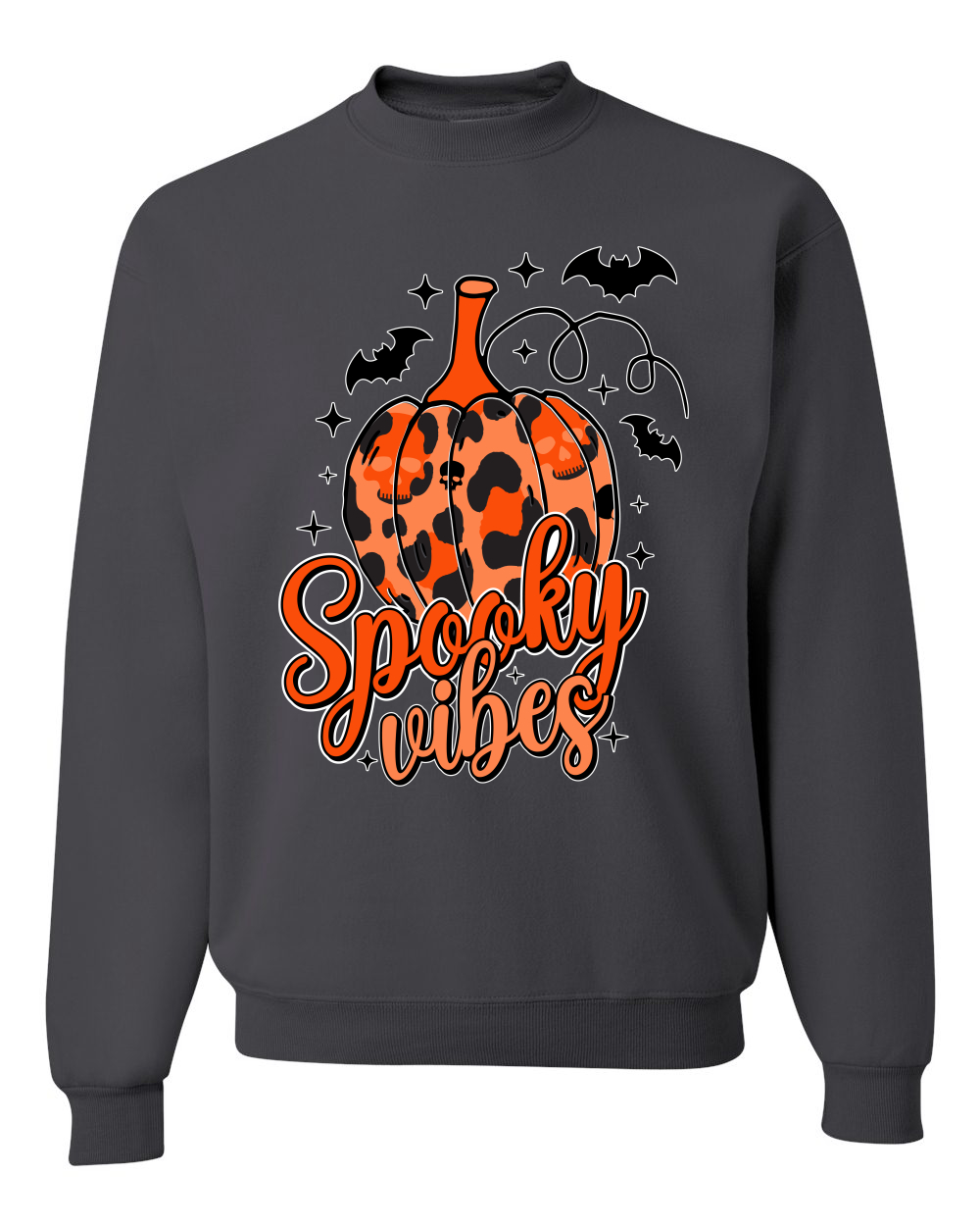 Spooky Vibes Pumpkin Skulls Bats Stars Unisex Sweatshirt - Picture 4 of 8