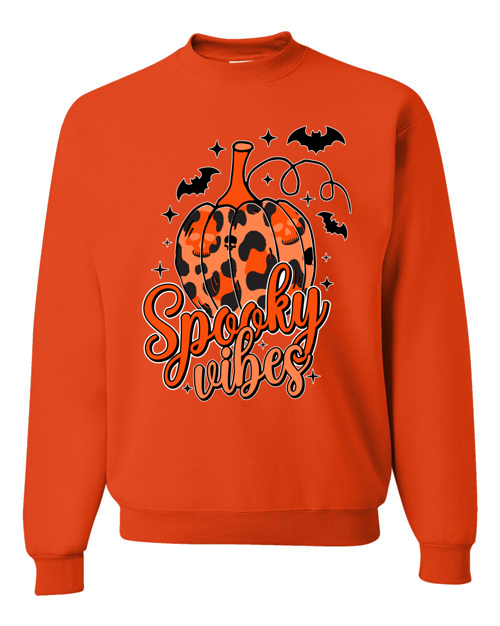 Spooky Vibes Pumpkin Skulls Bats Stars Unisex Sweatshirt - Picture 7 of 8