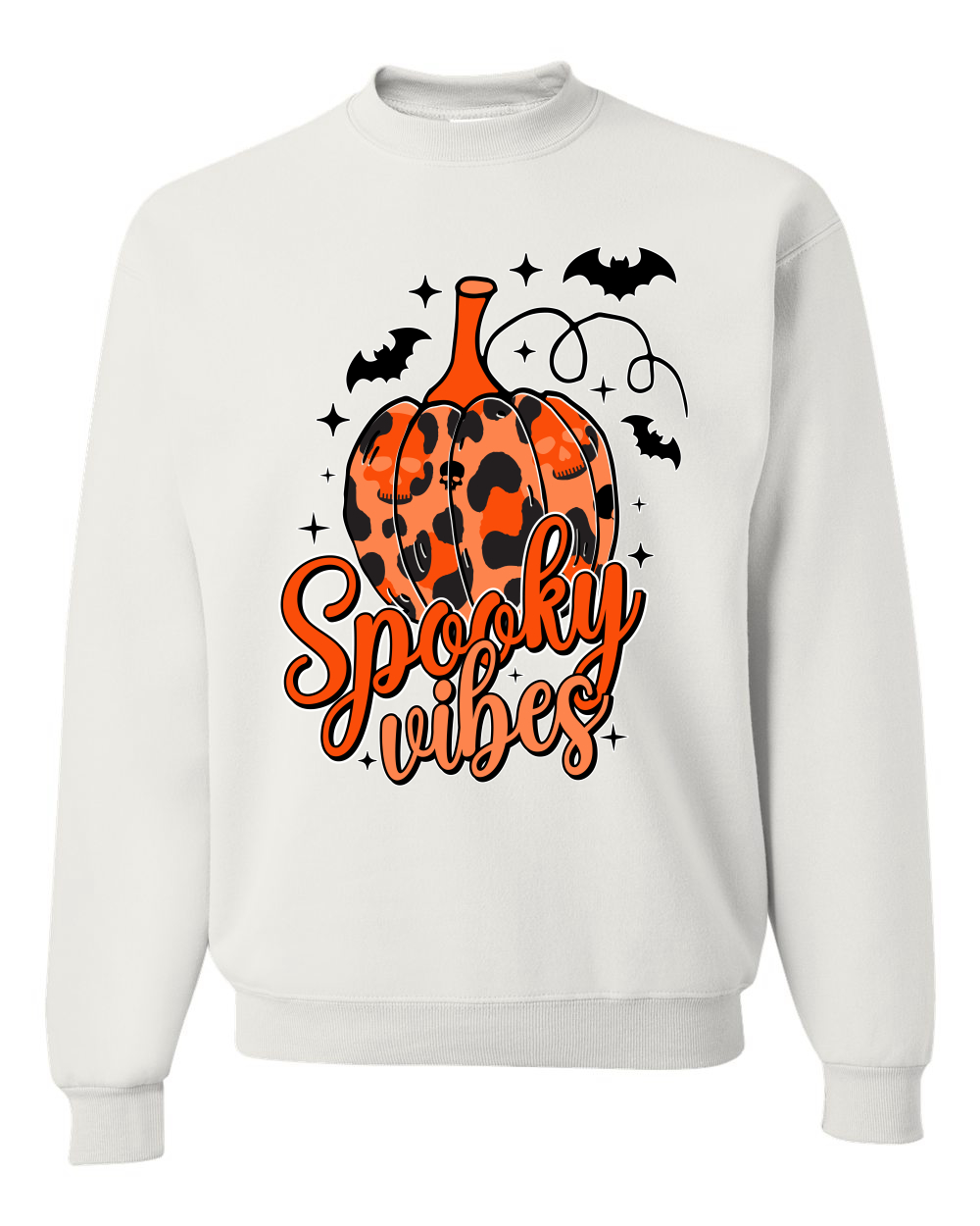 Spooky Vibes Pumpkin Skulls Bats Stars Unisex Sweatshirt - Picture 8 of 8
