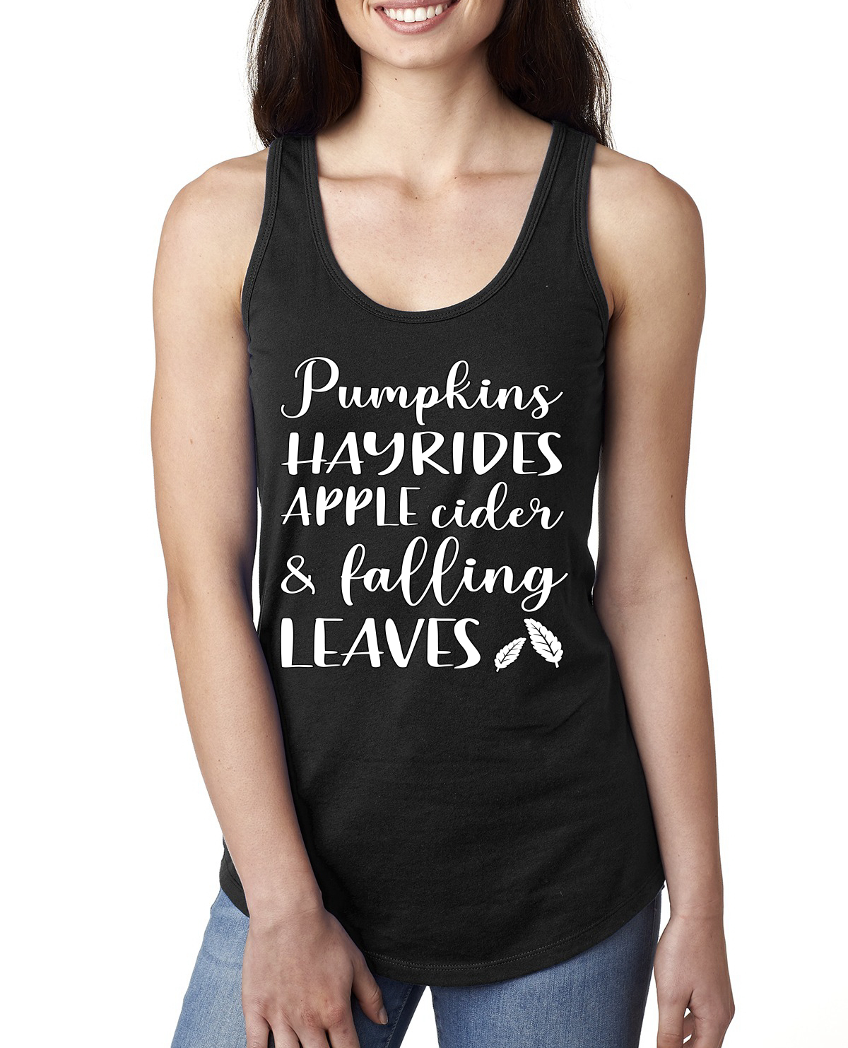 Top sin mangas Pumpkins Hayrides sidra de manzana y hojas caídas damas Racerback - Imagen 3 de 6