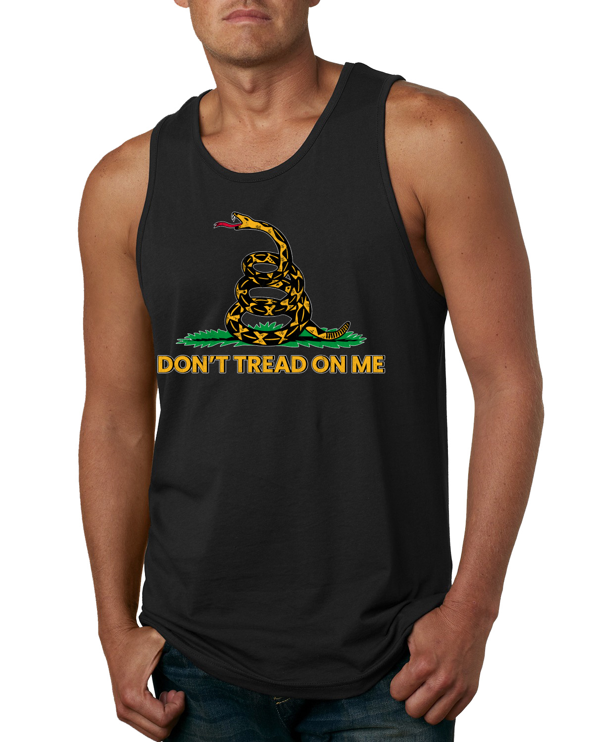Dont Tread On Me Snake and Grass Yellow Green Men Tank Top - Picture 3 of 9