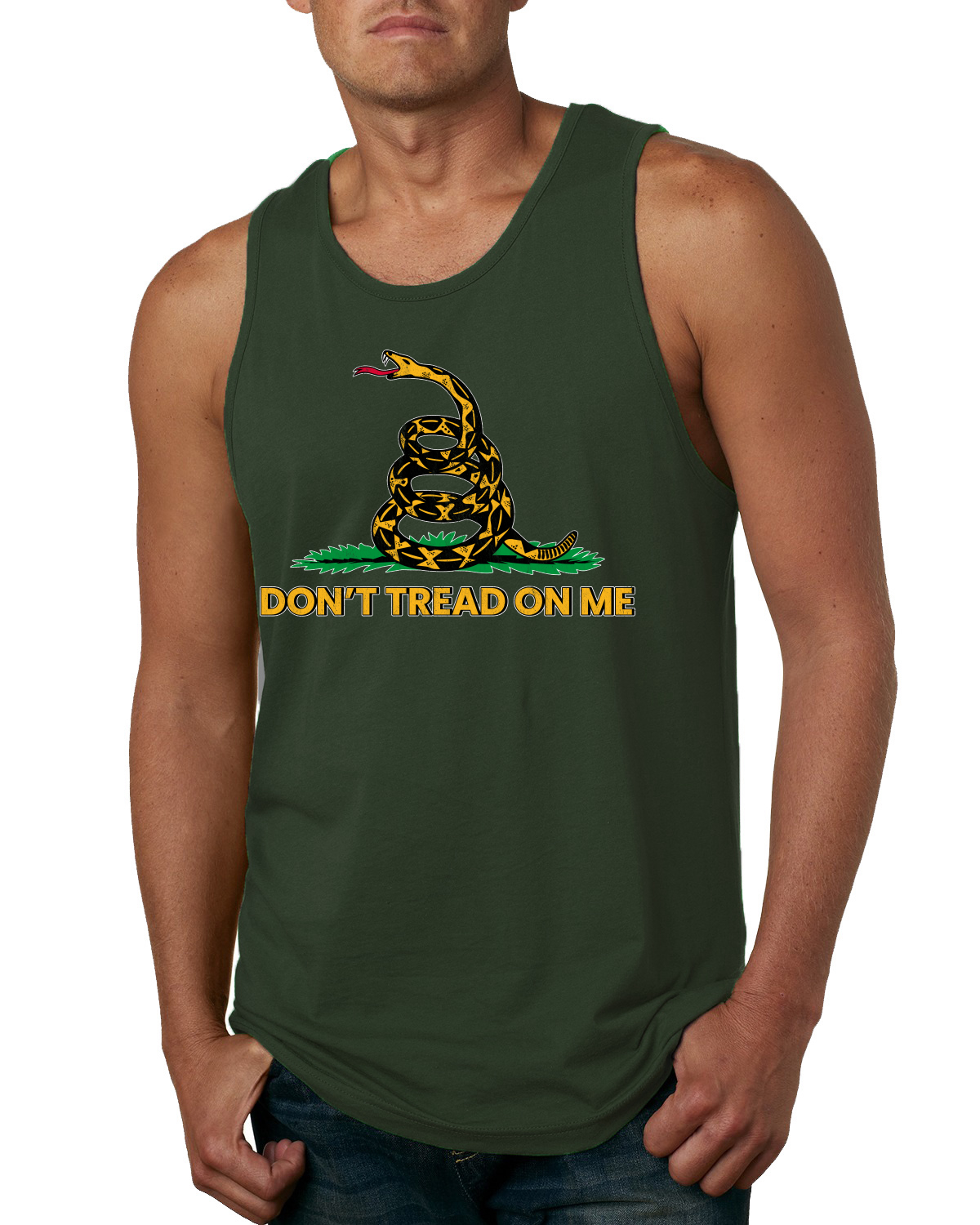 Dont Tread On Me Snake and Grass Yellow Green Men Tank Top - Picture 4 of 9