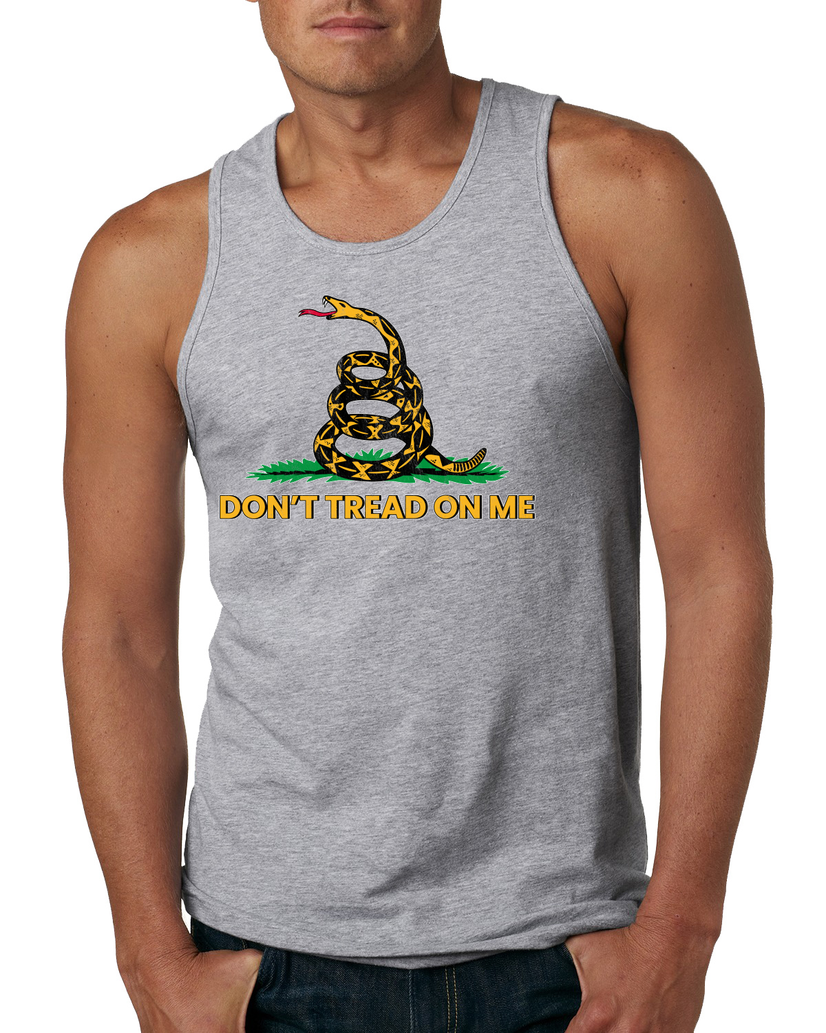 Dont Tread On Me Snake and Grass Yellow Green Men Tank Top - Picture 5 of 9