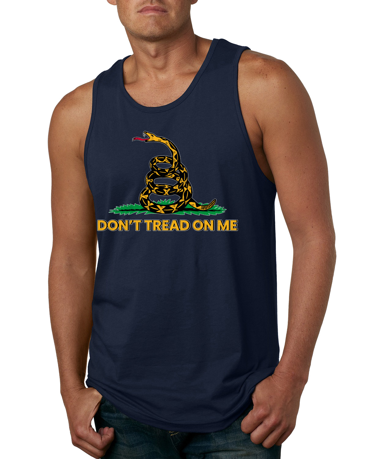 Dont Tread On Me Snake and Grass Yellow Green Men Tank Top - Picture 6 of 9