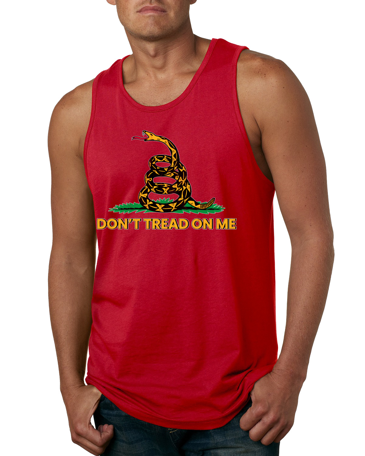 Dont Tread On Me Snake and Grass Yellow Green Men Tank Top - Picture 7 of 9