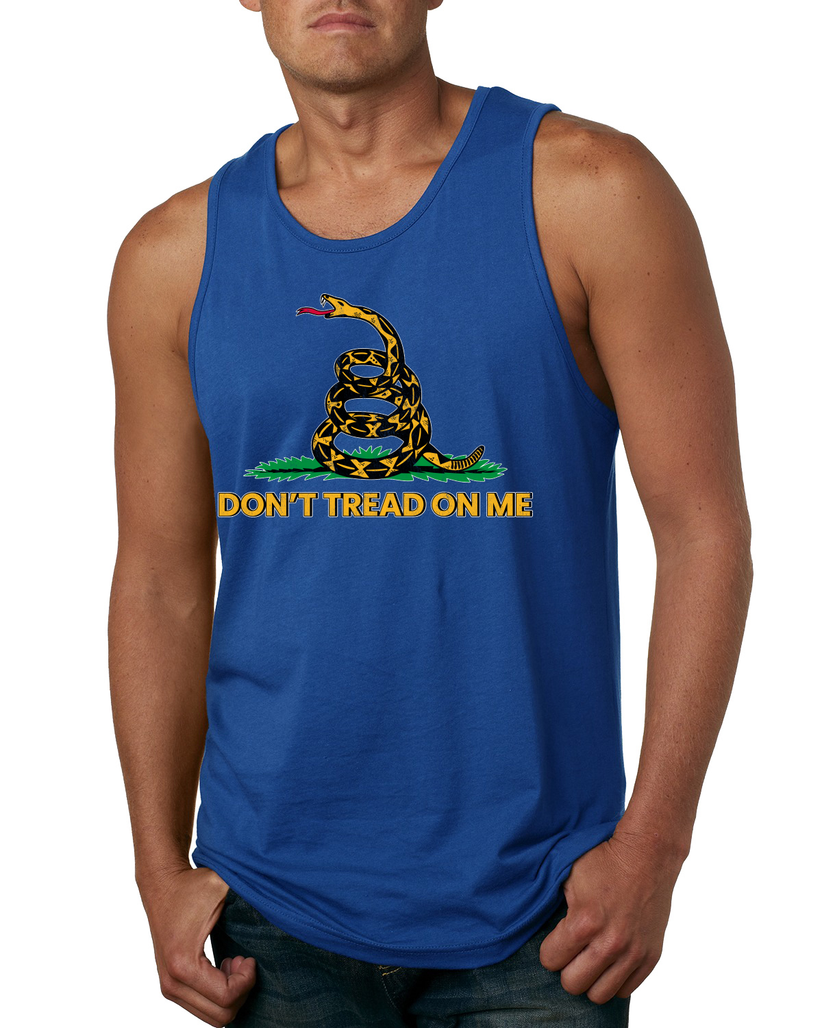 Dont Tread On Me Snake and Grass Yellow Green Men Tank Top - Picture 8 of 9