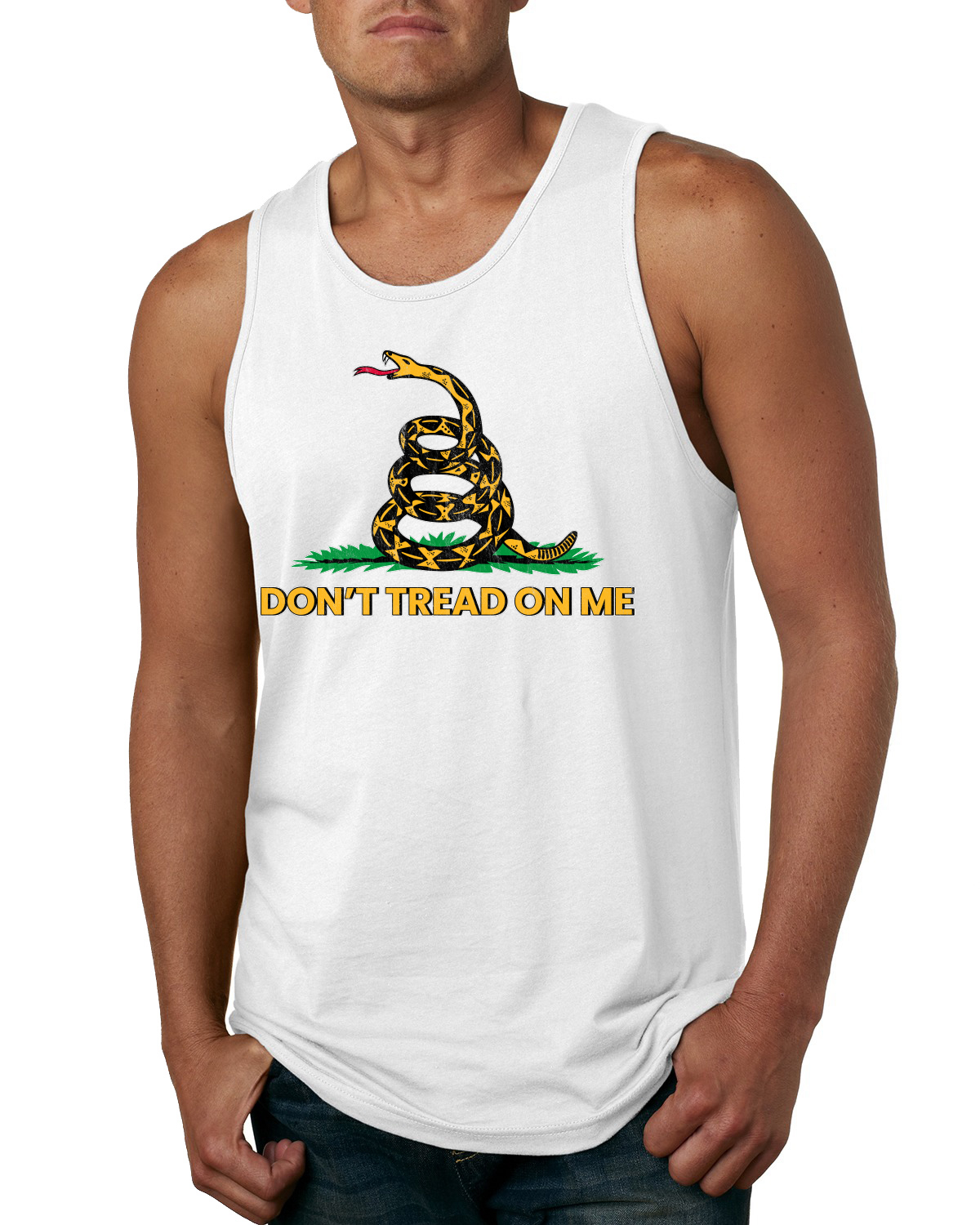Dont Tread On Me Snake and Grass Yellow Green Men Tank Top - Picture 9 of 9