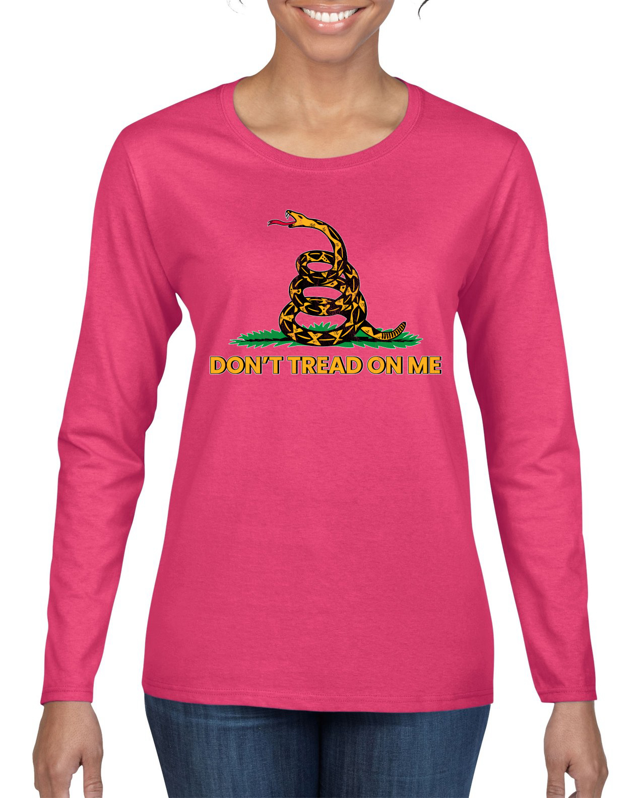 Camiseta Dont Tread On Me Amarillo Verde Serpiente y Hierba Amarillo Verde Mujer Gráfica Mangas Largas - Imagen 4 de 9