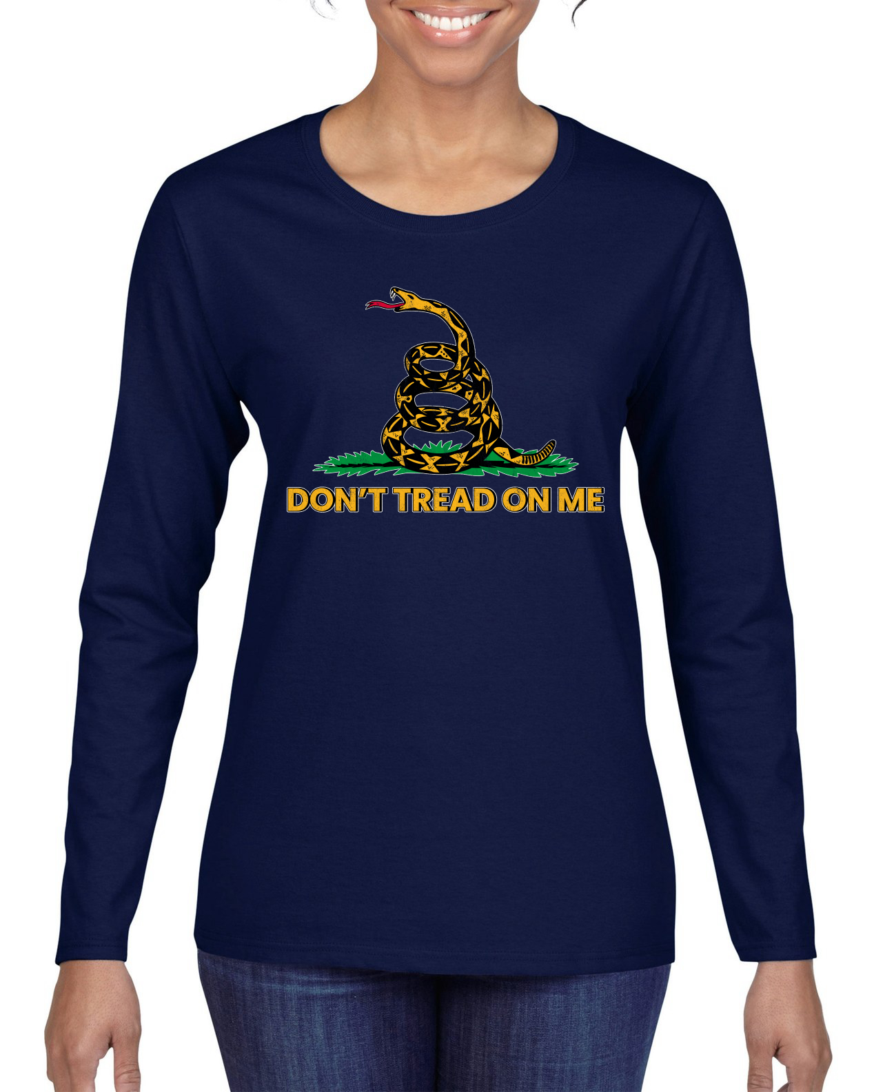 Camiseta Dont Tread On Me Amarillo Verde Serpiente y Hierba Amarillo Verde Mujer Gráfica Mangas Largas - Imagen 6 de 9
