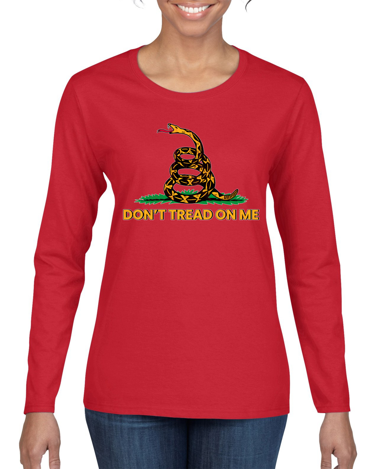 Camiseta Dont Tread On Me Amarillo Verde Serpiente y Hierba Amarillo Verde Mujer Gráfica Mangas Largas - Imagen 7 de 9