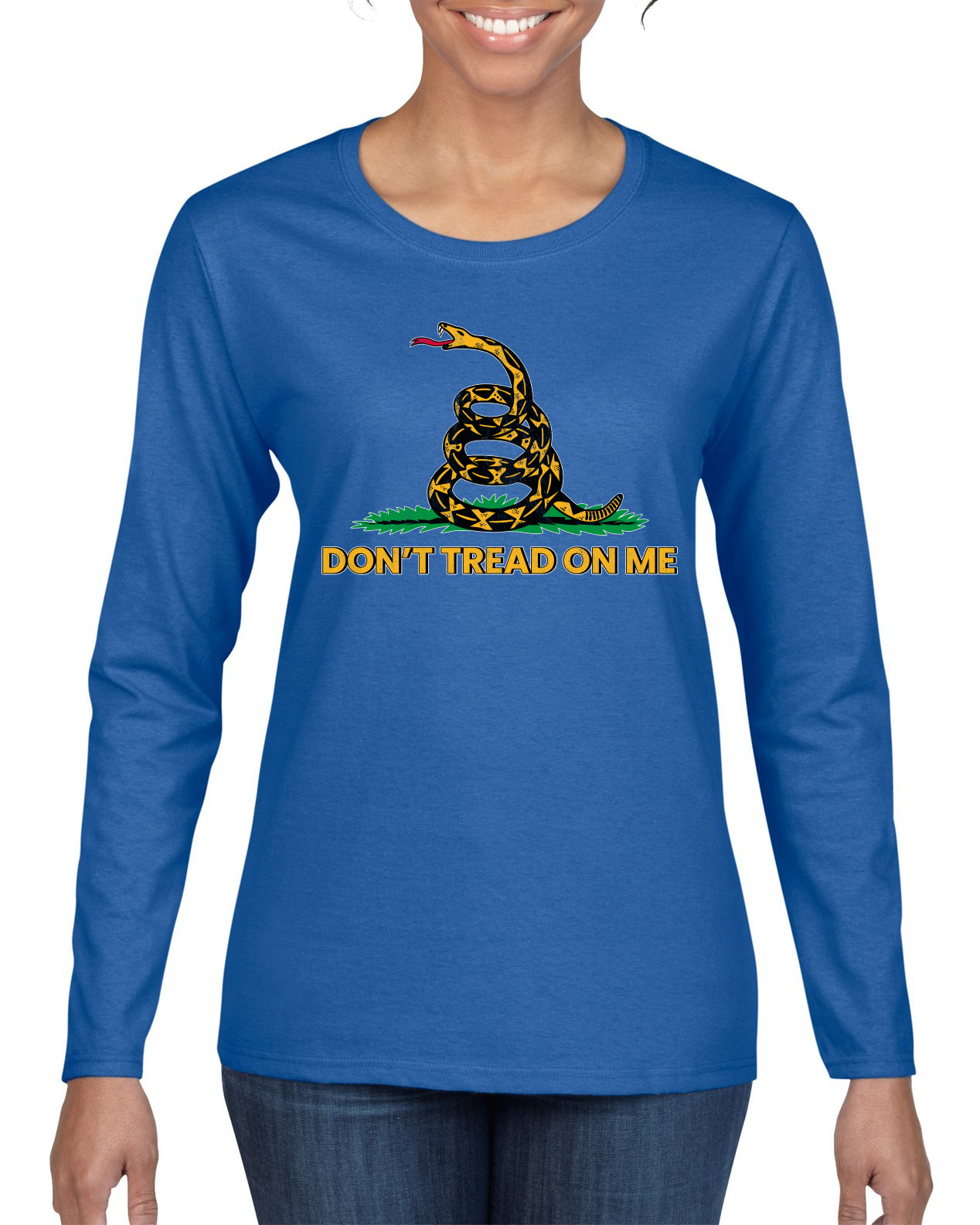 Camiseta Dont Tread On Me Amarillo Verde Serpiente y Hierba Amarillo Verde Mujer Gráfica Mangas Largas - Imagen 8 de 9