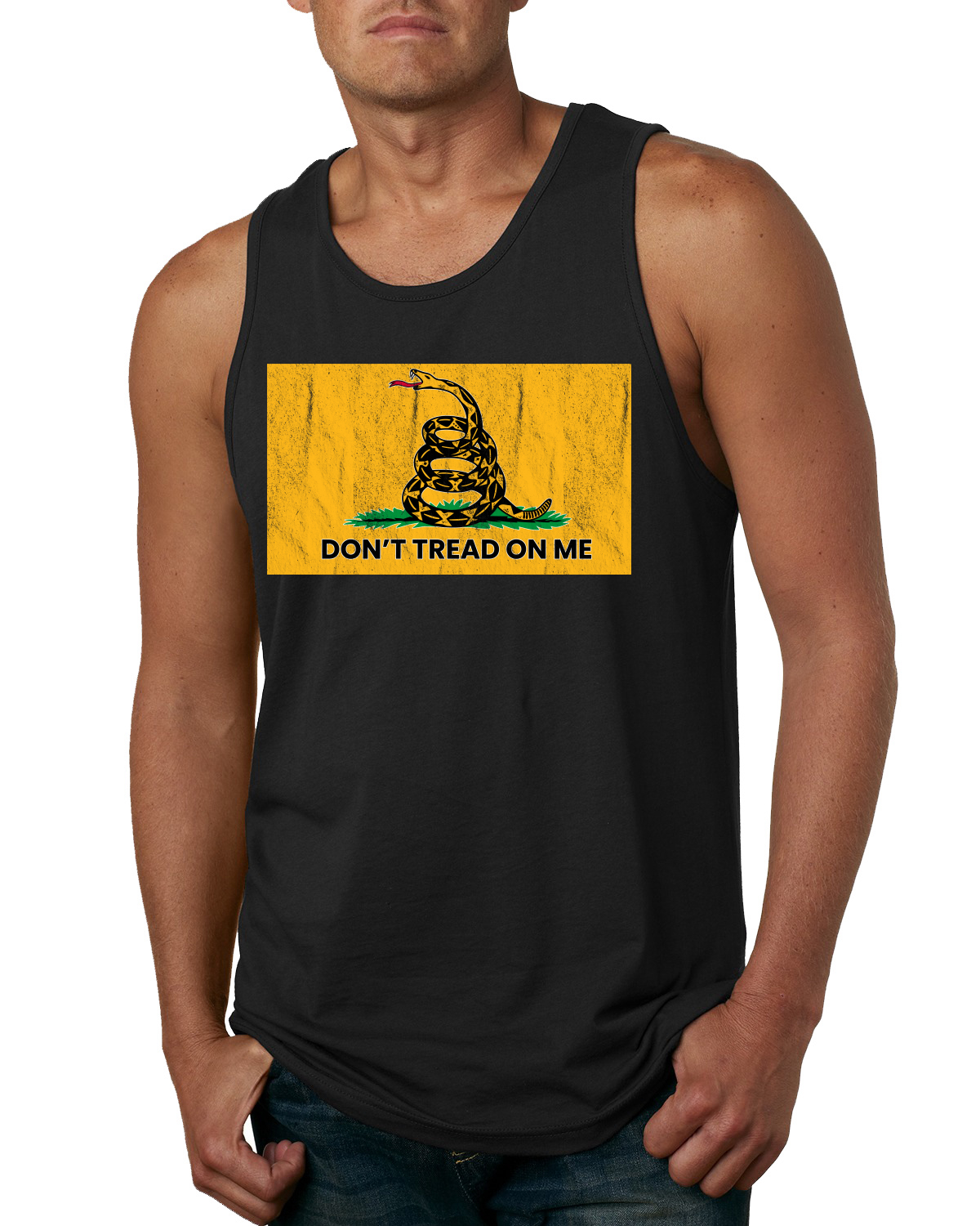 Dont Tread On Me Flag Snake and Grass Yellow Green Men Tank Top
