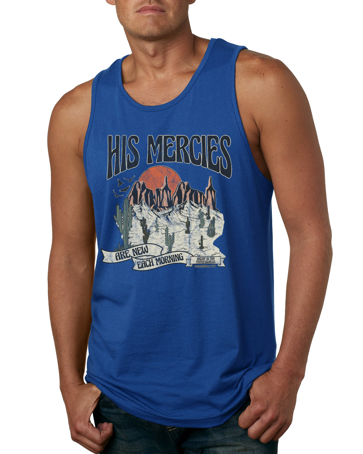 Camiseta sin mangas His Mercies Are New Every Morning Great Is Thy Faithfulness para hombre - Imagen 7 de 8