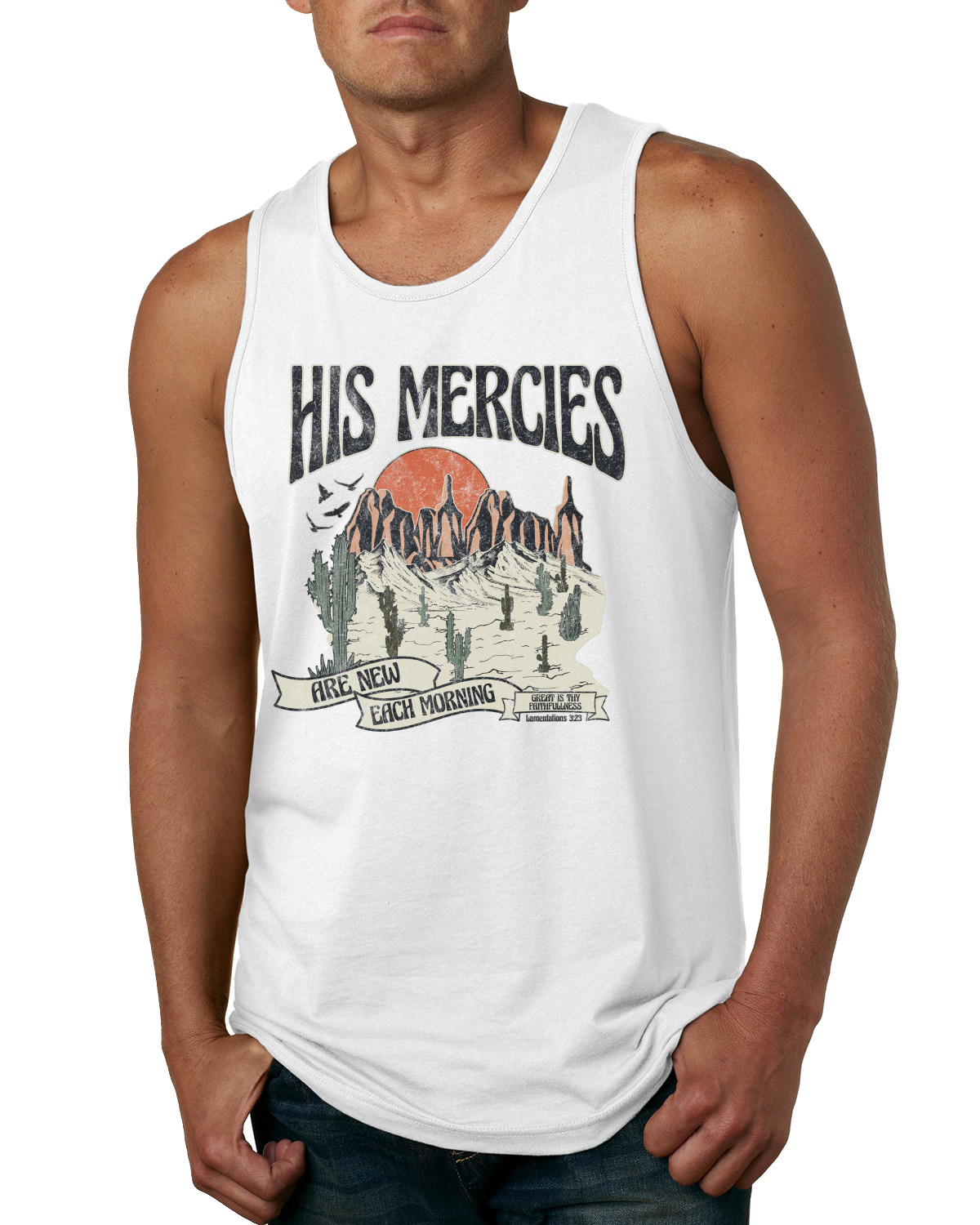 Camiseta sin mangas His Mercies Are New Every Morning Great Is Thy Faithfulness para hombre - Imagen 8 de 8