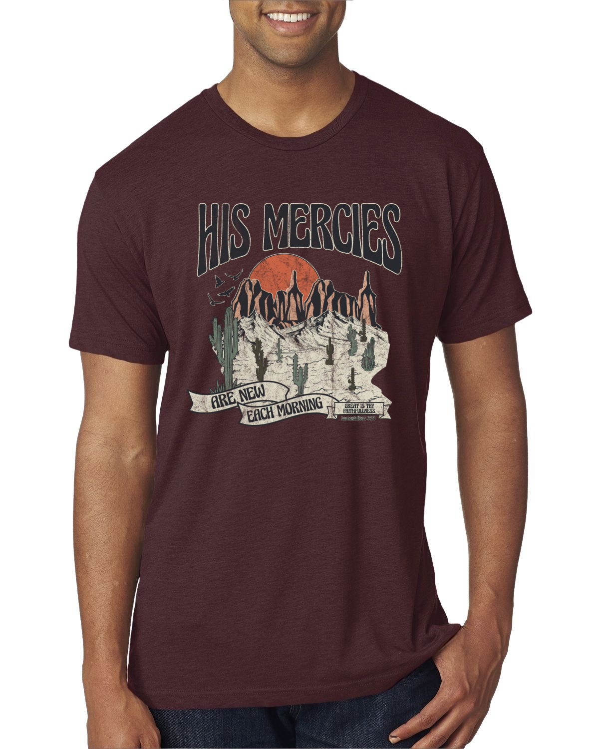 His Mercies Are New Each Morning Great Is Thy Faithfulness Men Premium TShirt - Picture 12 of 16