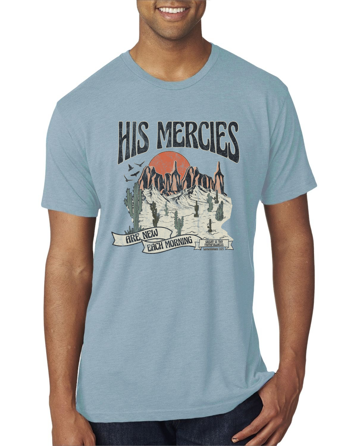 His Mercies Are New Each Morning Great Is Thy Faithfulness Men Premium TShirt - Picture 15 of 16