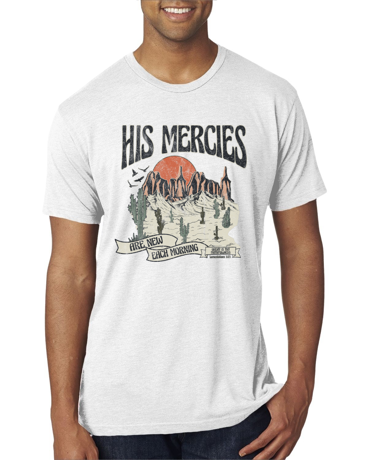 His Mercies Are New Each Morning Great Is Thy Faithfulness Men Premium TShirt - Picture 4 of 16